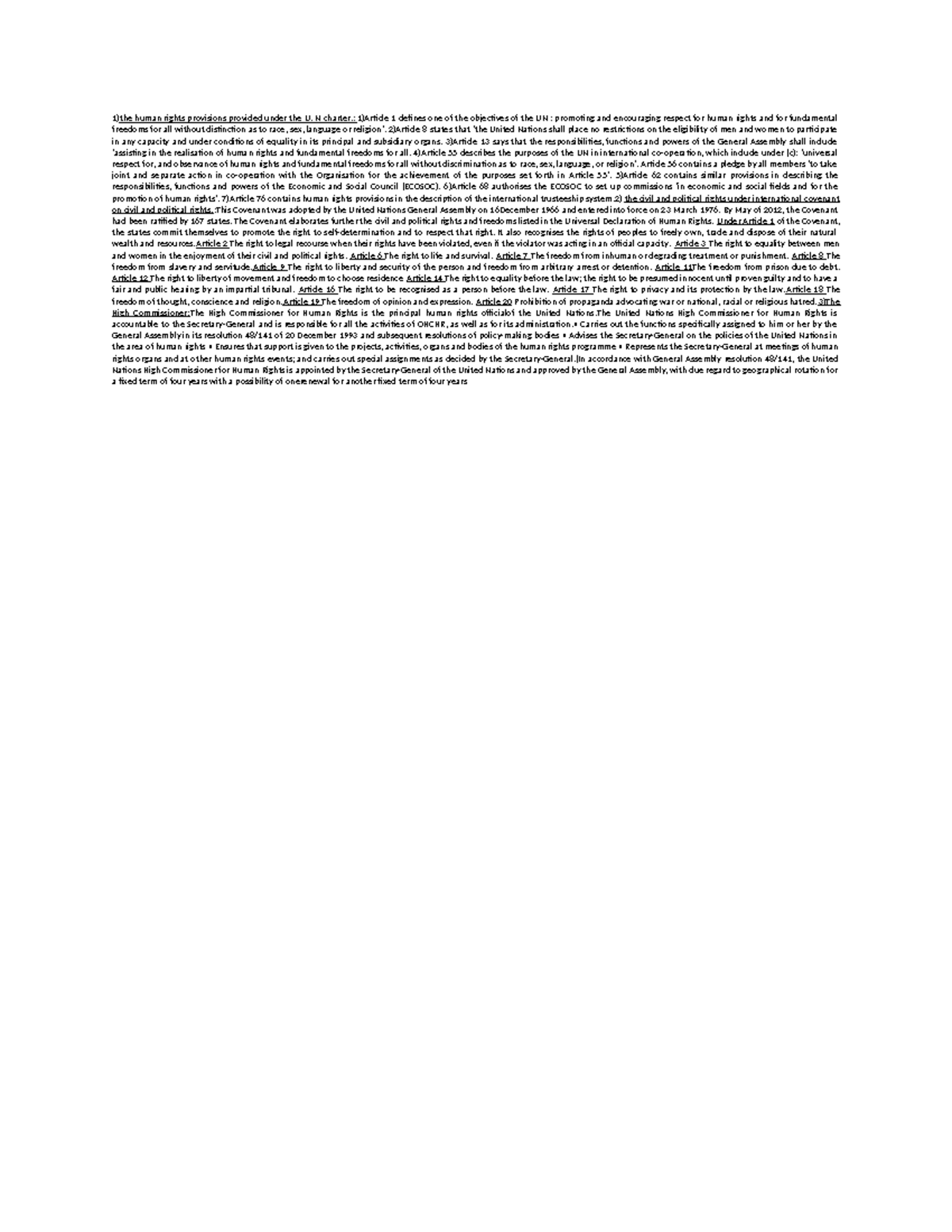 HR2 - Overview of Human Rights Provisions in U.N. Charter and Covenant ...