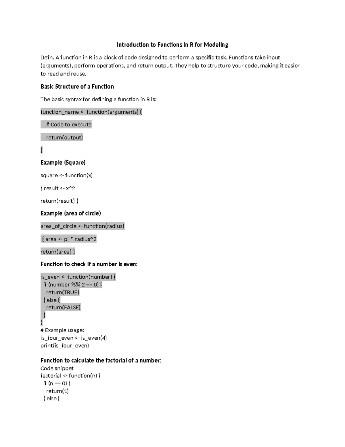 R Functions and Statistical Models: An Introductory Guide - Studocu