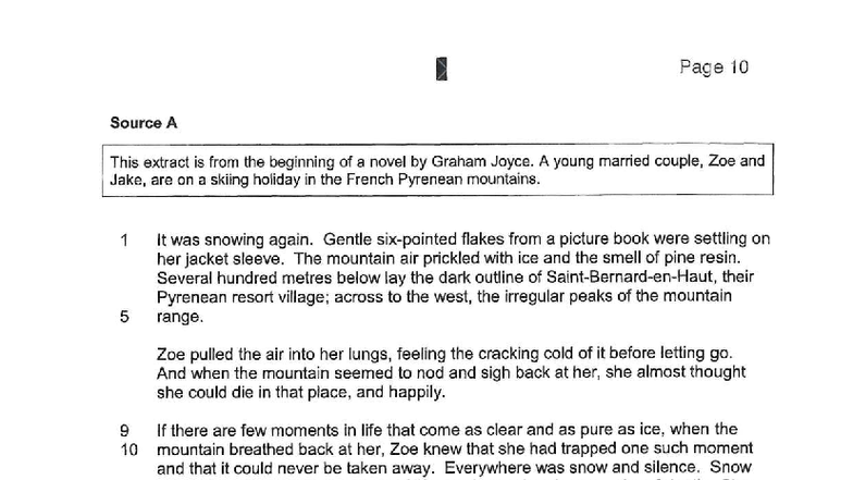 Year 10 Language Paper Homework: Extract Analysis from Graham Joyce's ...