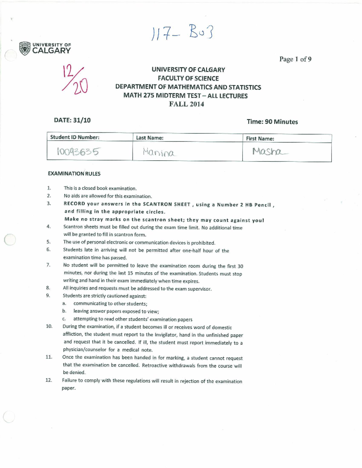 MATH 275 Midterm Test Questions & Answers - Fall 2014 - Studocu