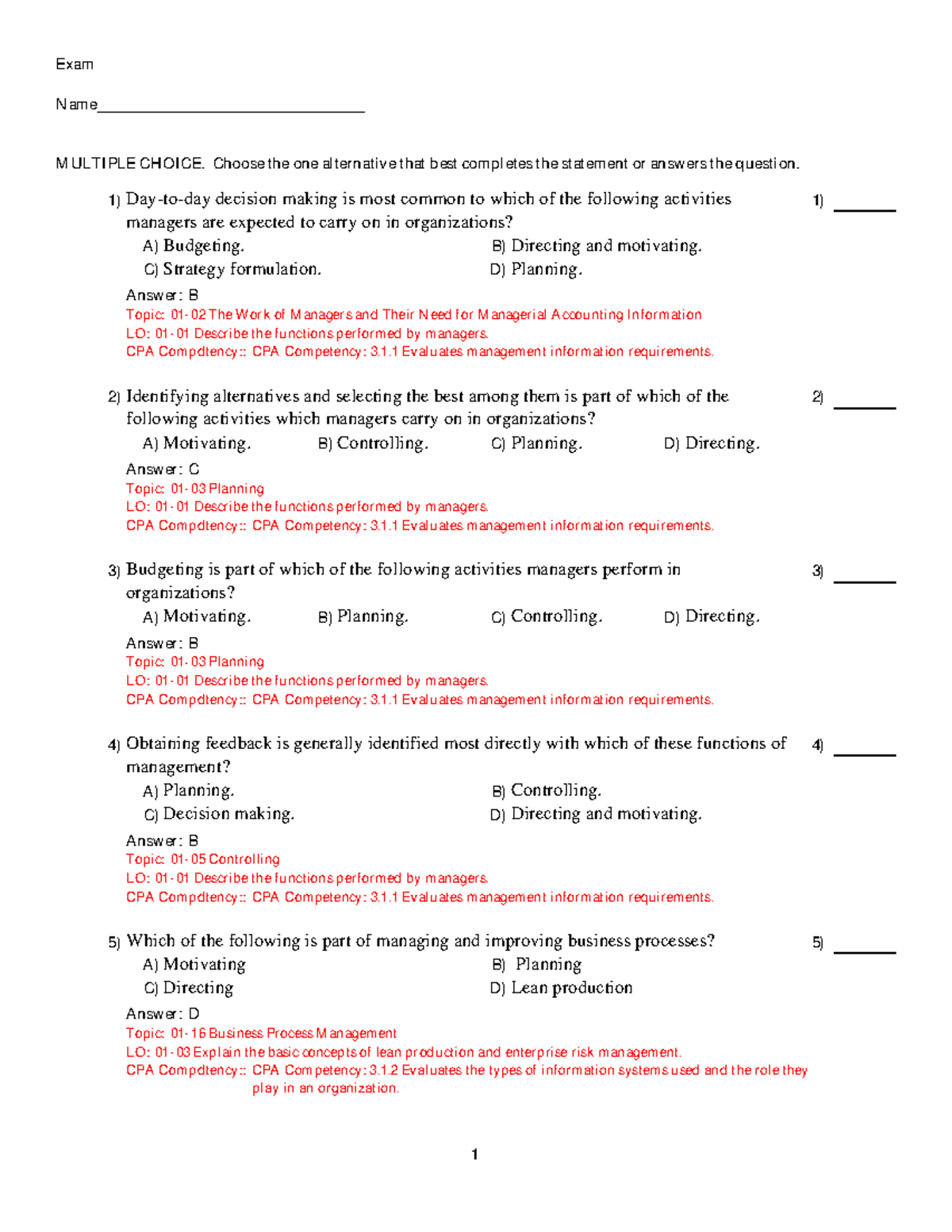 Managerial Accounting - Chapter 1 - TB - Studocu