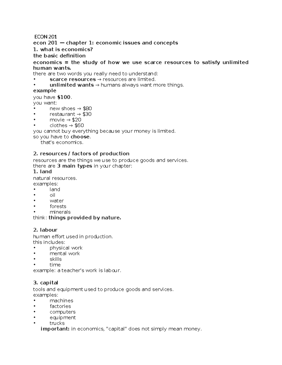 ECON 201 - Lecture Notes on Chapter 1: Economic Issues & Concepts - Studocu