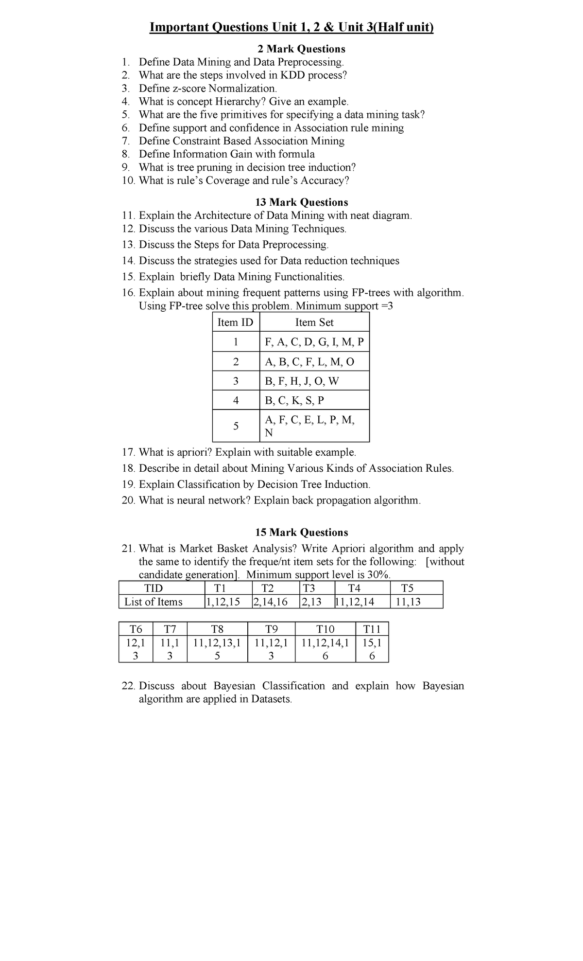 Important Questions for Data Mining (CS101) - Units 1, 2 & 3 - Studocu