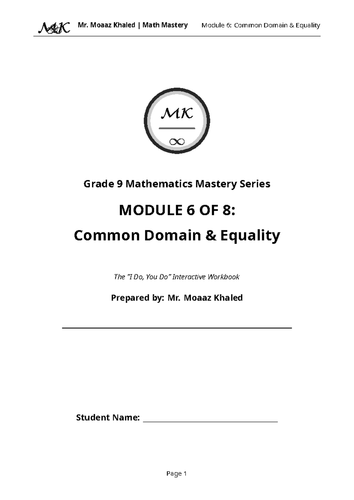 MK Grade 9 Math Mastery Module 6: Common Domain Equality - Studocu