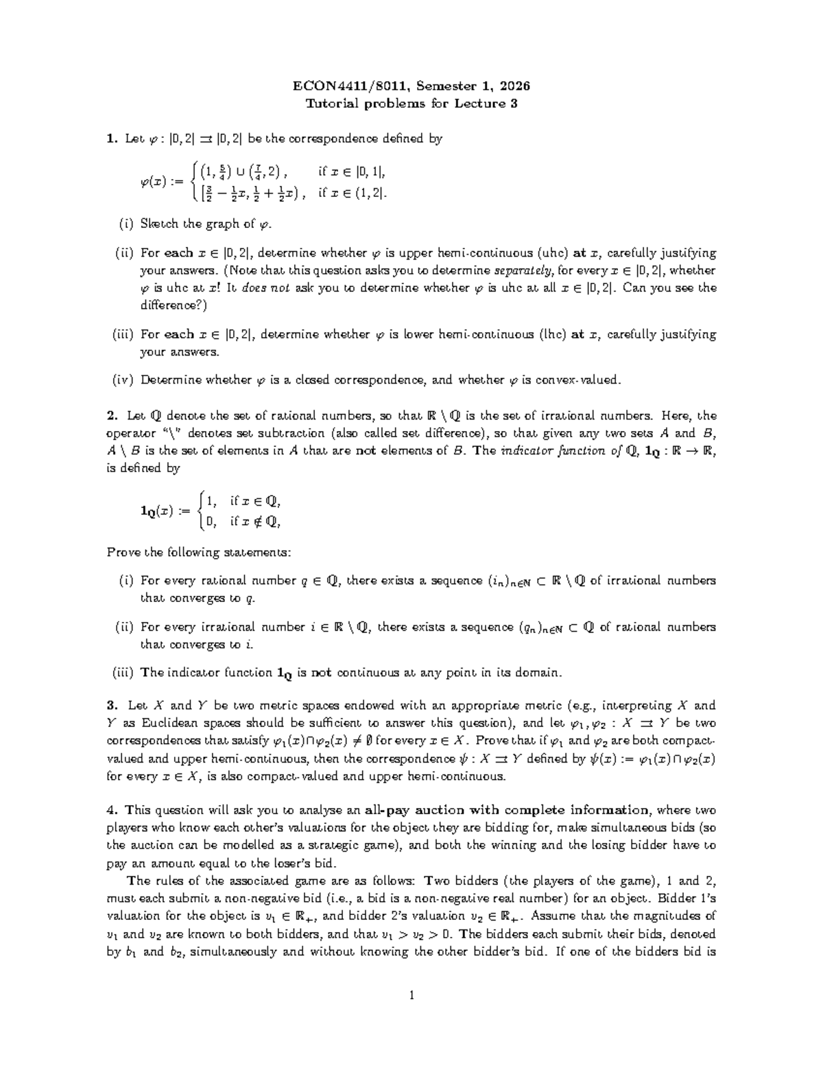 8011 T3 - Tutorial Problems for Lecture 3, Semester 1, 2026 - Studocu