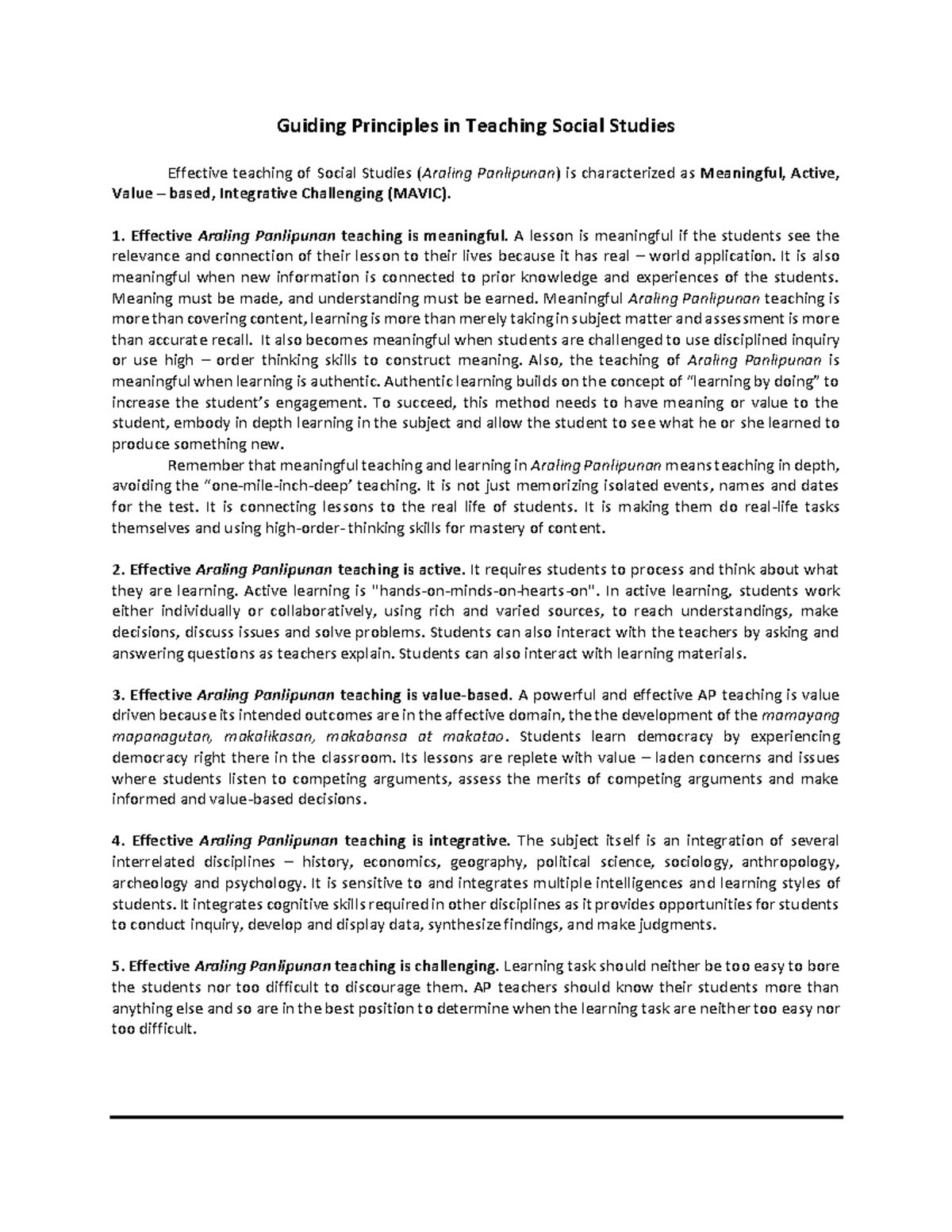 Guiding Principles in Teaching Social Studies - Guiding Principles in ...