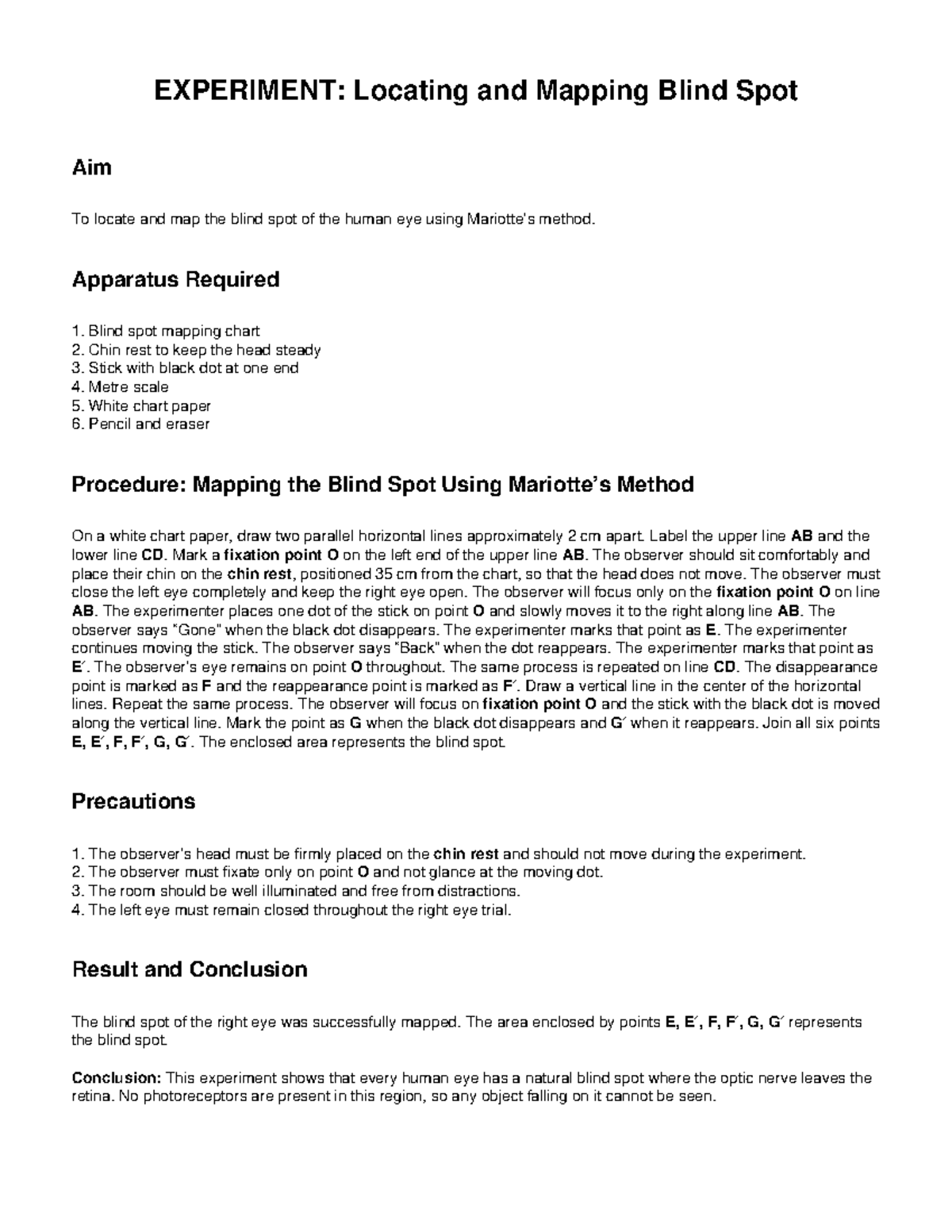Blind Spot Mapping Experiment Report: Locating the Human Eye's Blind ...