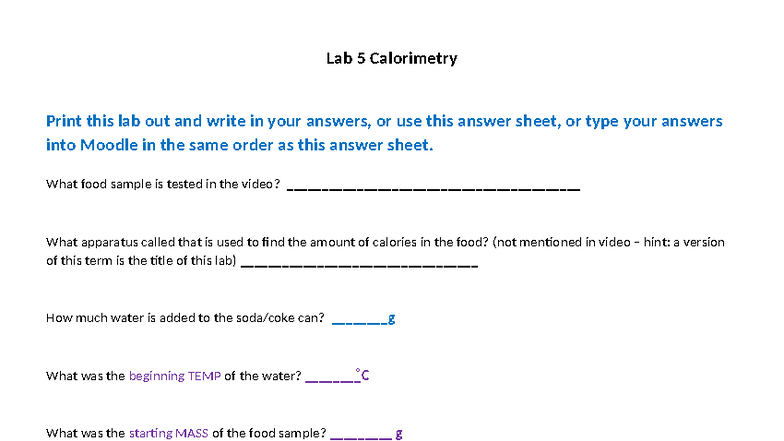 Lab 5: Calorimetry Lab Report Sheet - Studocu