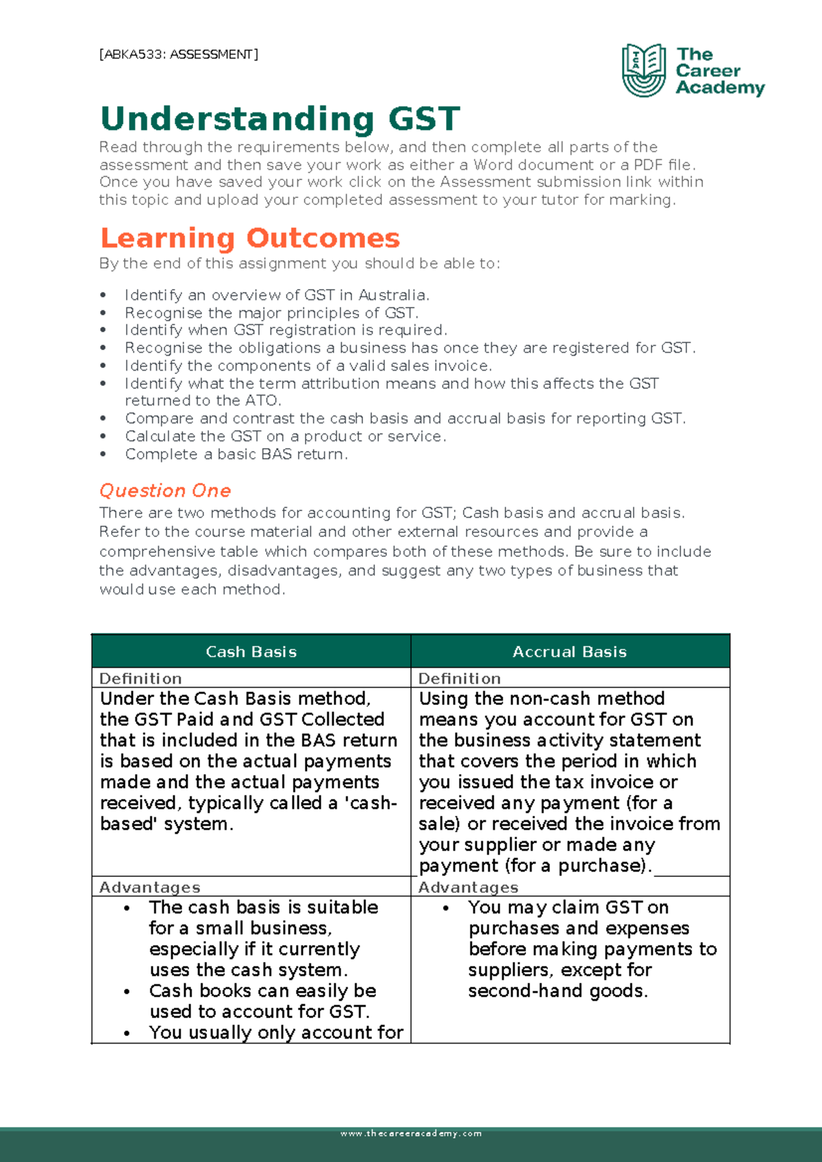 ABKA533 - Comprehensive GST Assessment Guide v6 - Studocu