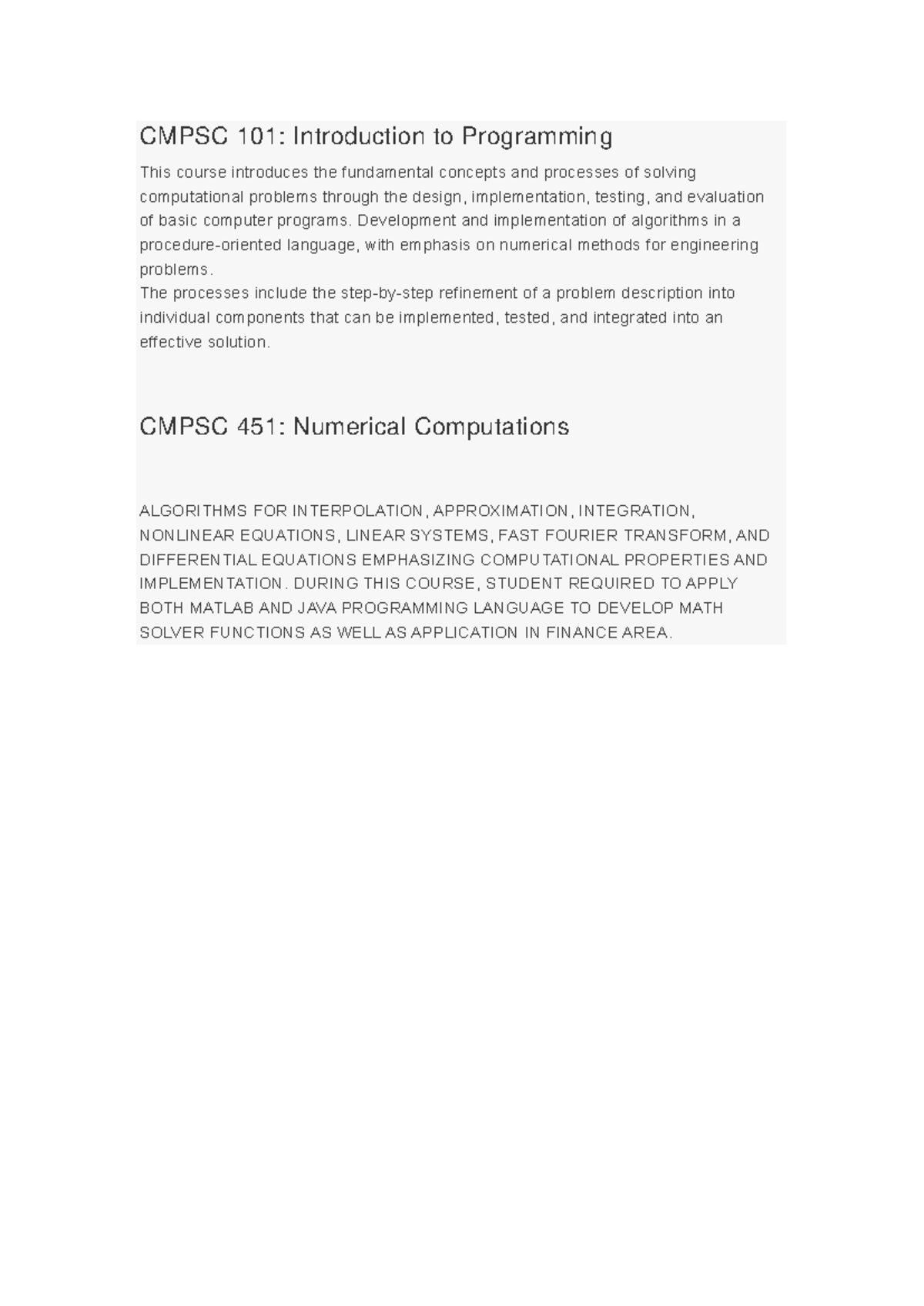 CMPSC 101 & 451 Course Overview: Programming & Numerical Methods - Studocu