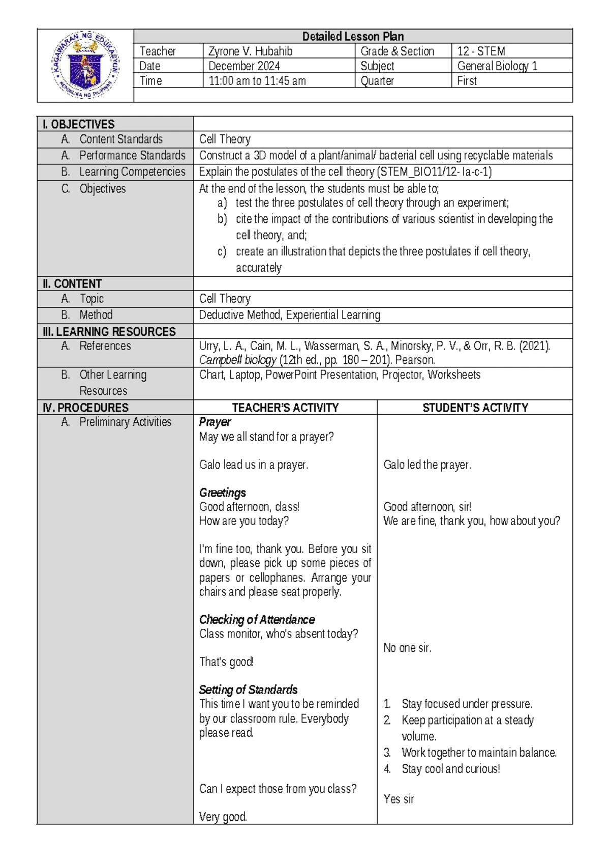 Daily Lesson PLAN( Digestive System) - DAILY LESSON PLAN SCHOOL STA ...