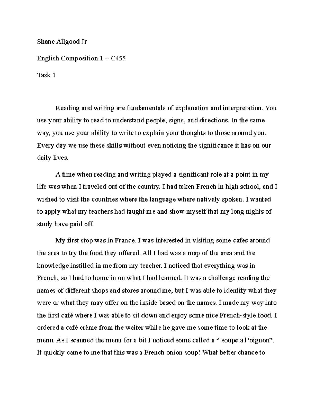 English Comp Task 1 - Shane Allgood Jr English Composition 1 – C Task 1 ...