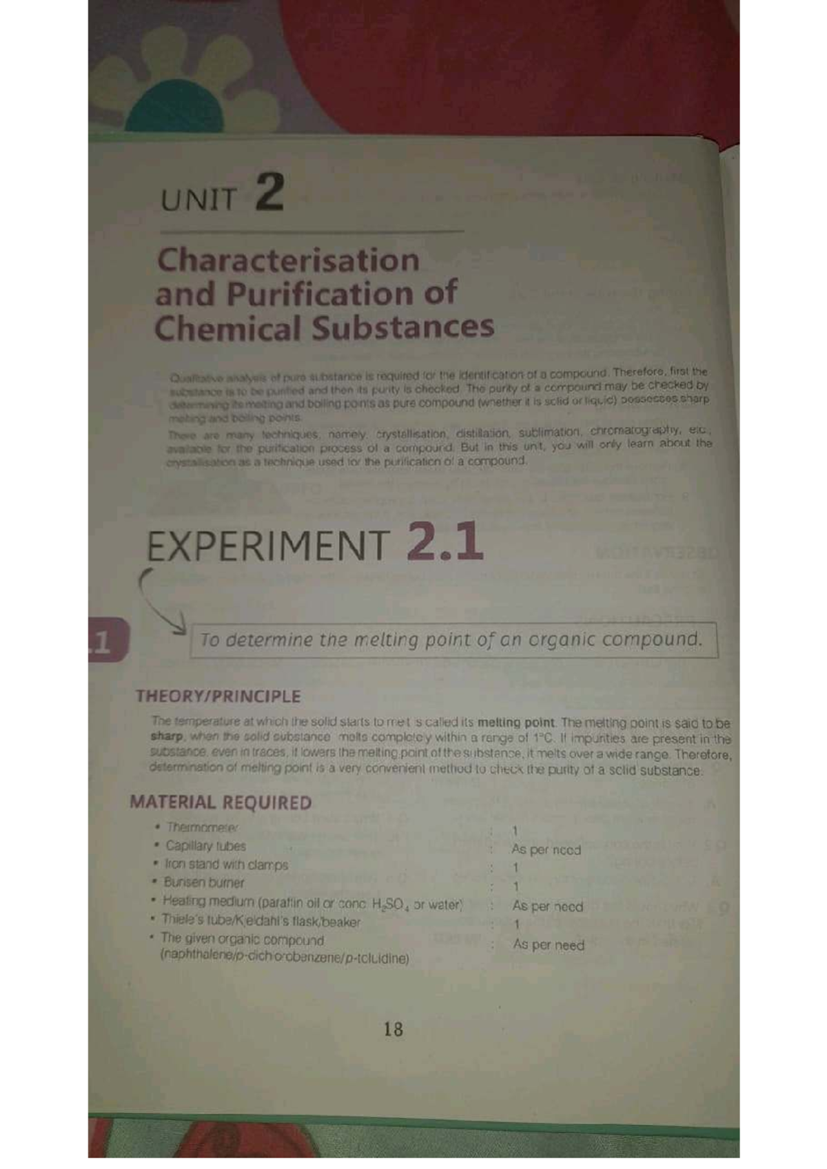 CHEMISTRY Lab Manual: Unit 2 - Characterisation & Purification ...