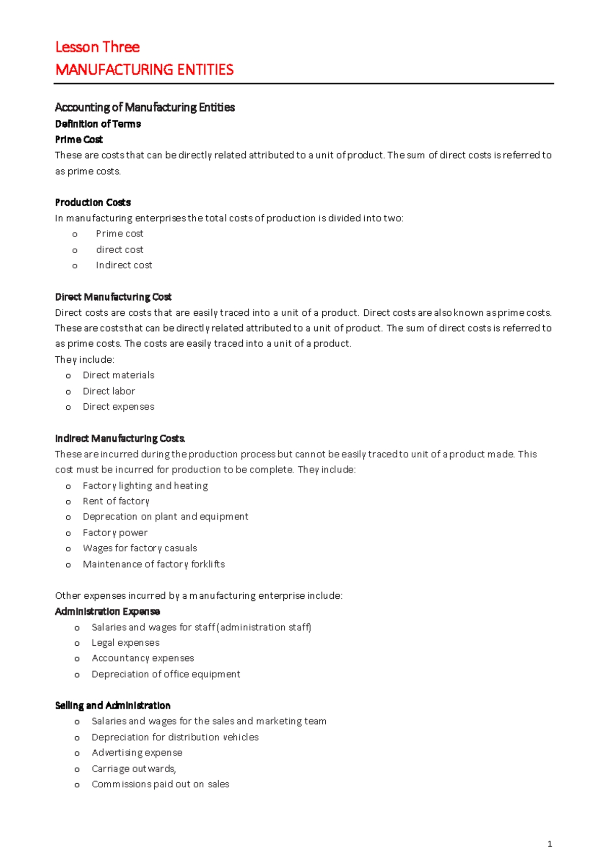 BAF102 L3-Manufacturing Account - Lesson Three MANUFACTURING ENTITIES ...