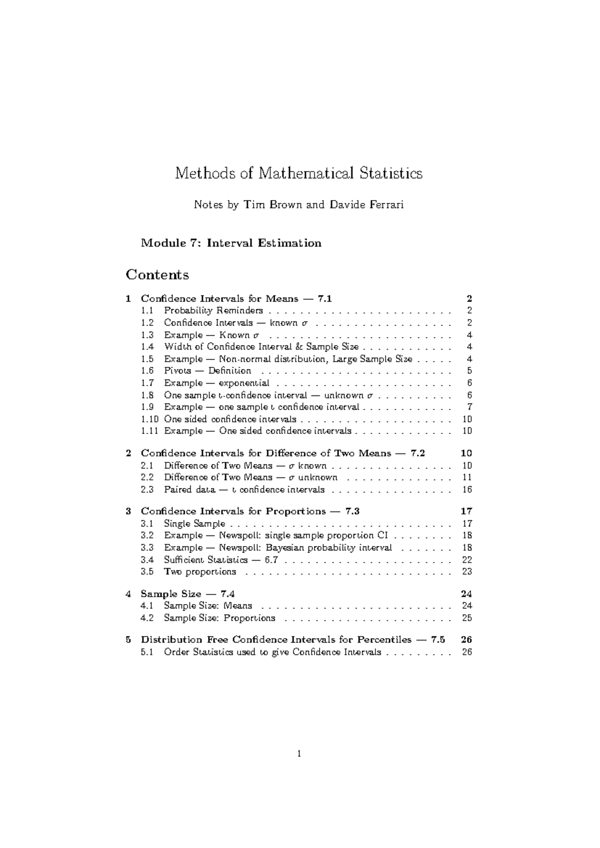 Methods of Mathematical Statistics - Module 7: Interval Estimation ...