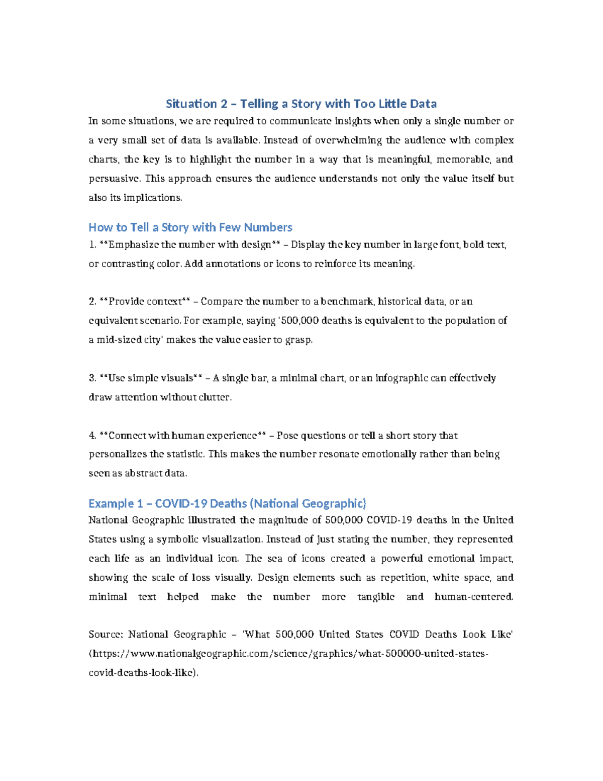 Situation 2: Storytelling with Limited Data Insights - Studocu