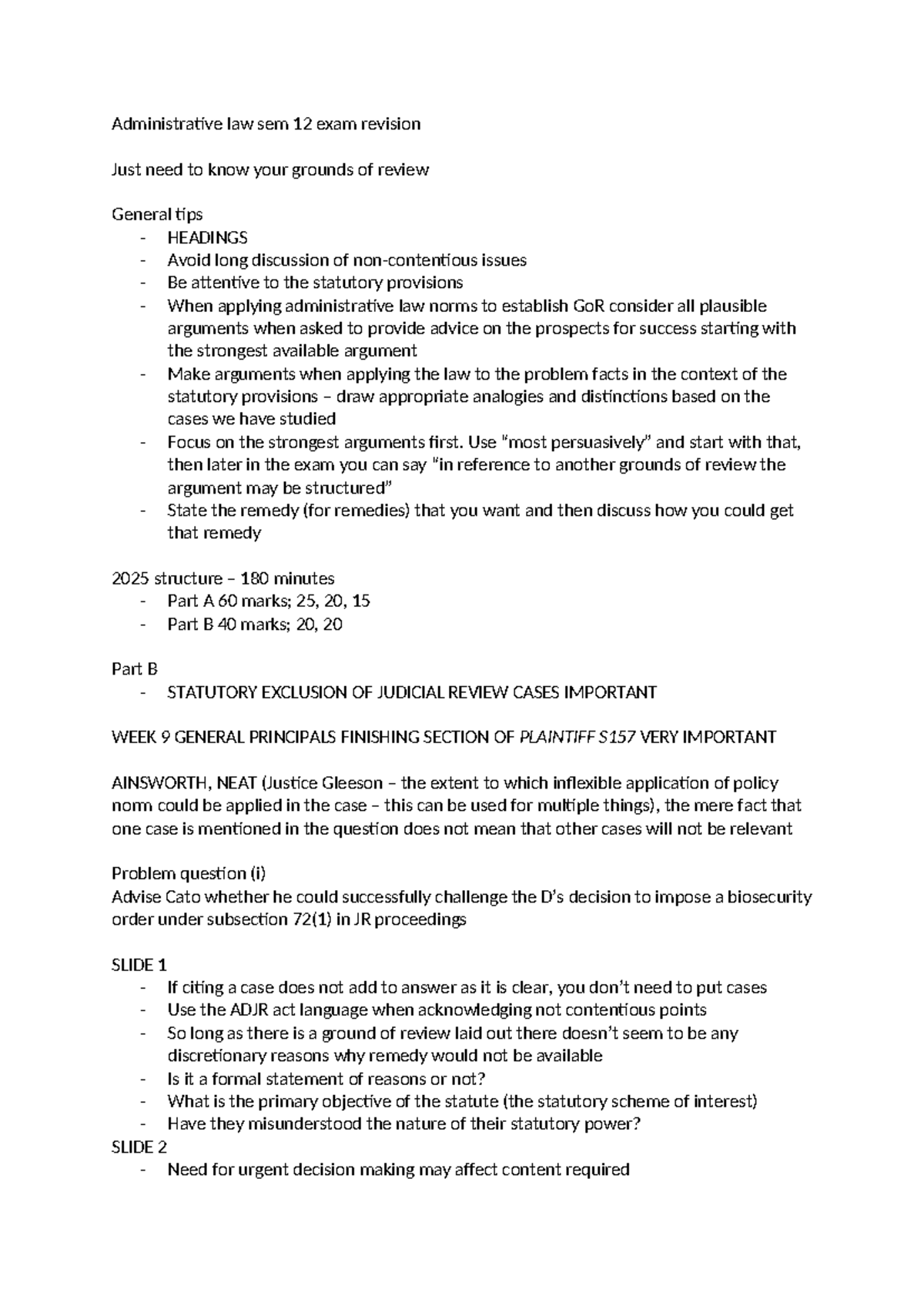 Administrative Law Sem 12 Exam Revision: Grounds of Review Tips - Studocu