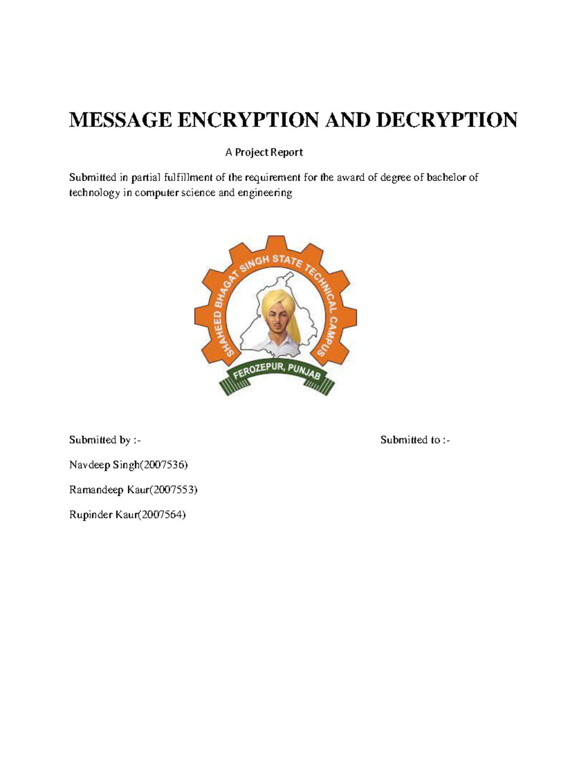 Message Encryption & Decryption: A B.Tech Project Report - Studocu