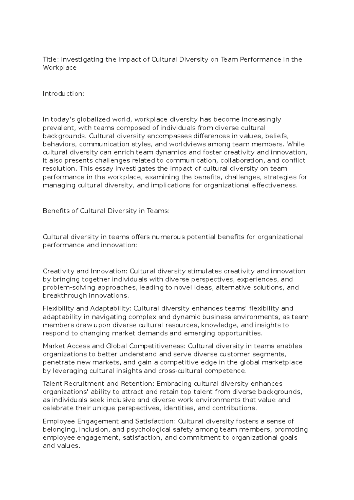 Cultural Diversity & Team Performance: Insights & Strategies Analysis ...