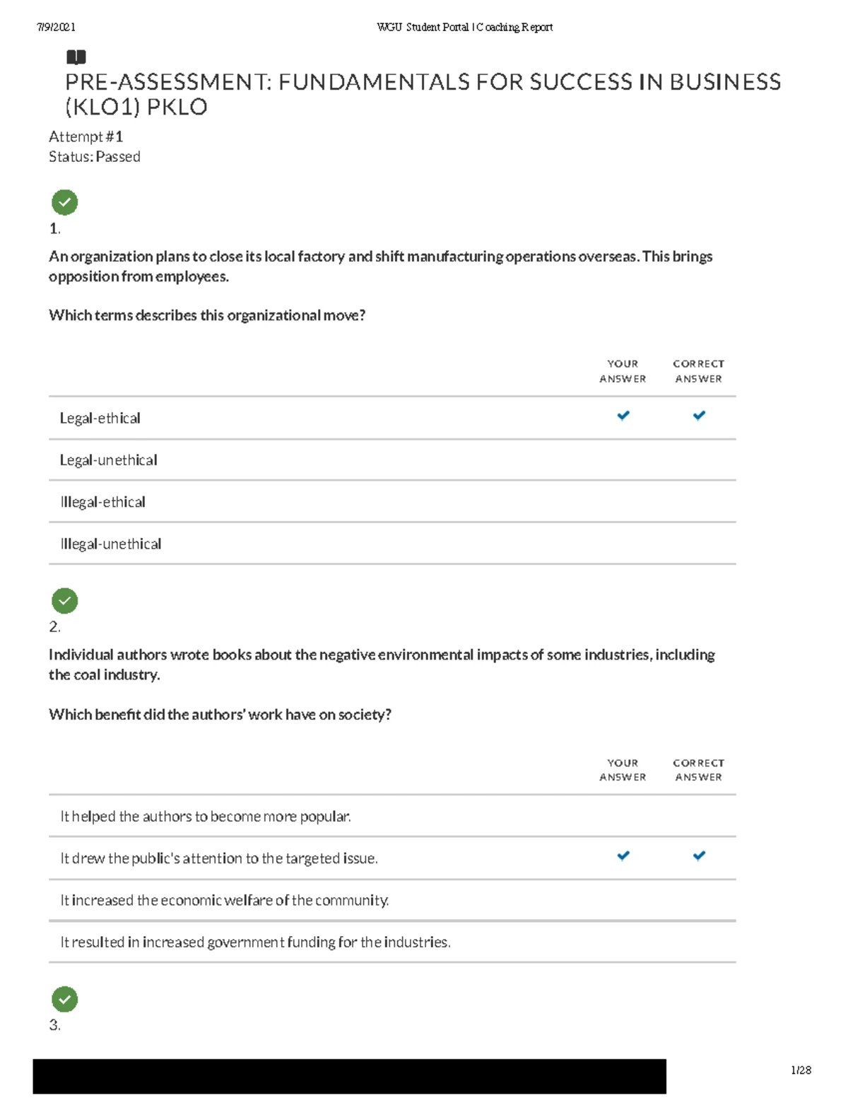 Pre Assessment Exam - PRE-ASSESSMENT: FUNDAMENTALS FOR SUCCESS IN ...