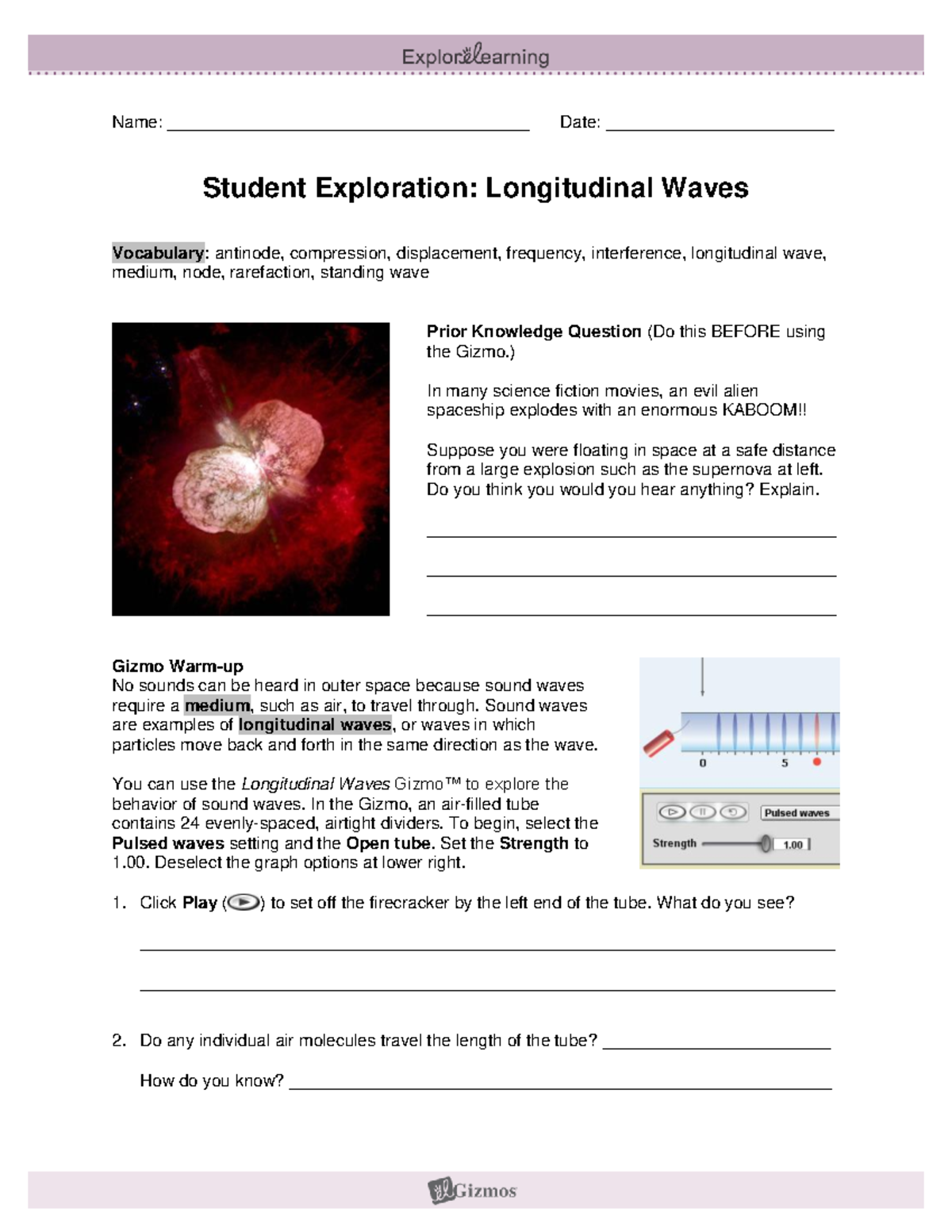 Longitudinal Waves SE - .... - Name ...