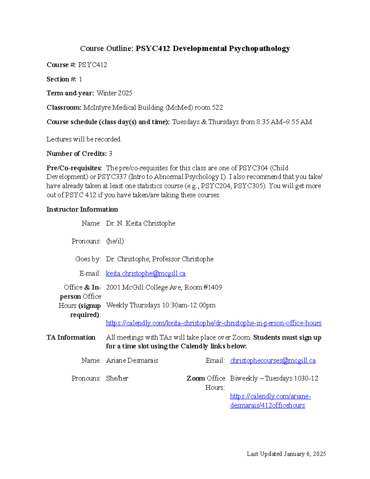 Syllabus for PSYC 412 - Developmental Psychopathology Course Overview ...