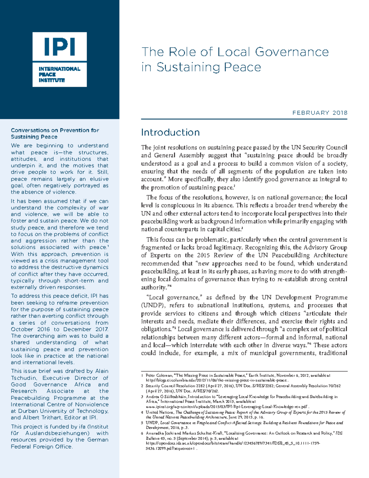 1802 Local Governance & Its Role in Sustaining Peace: An Analysis - Studocu