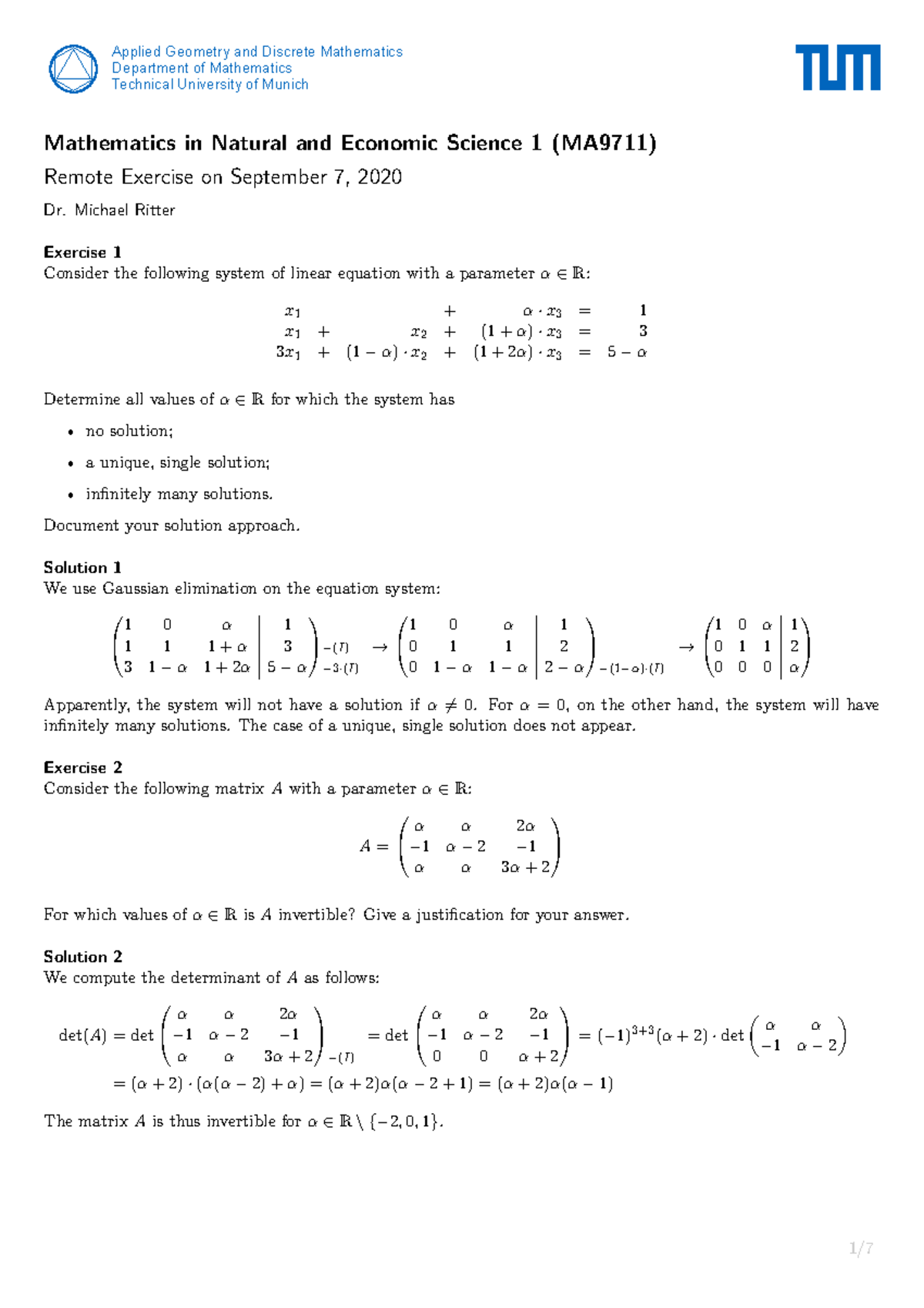 Mathematics Exam 19W: Remote Exercise Solutions (MA9711) - Studocu