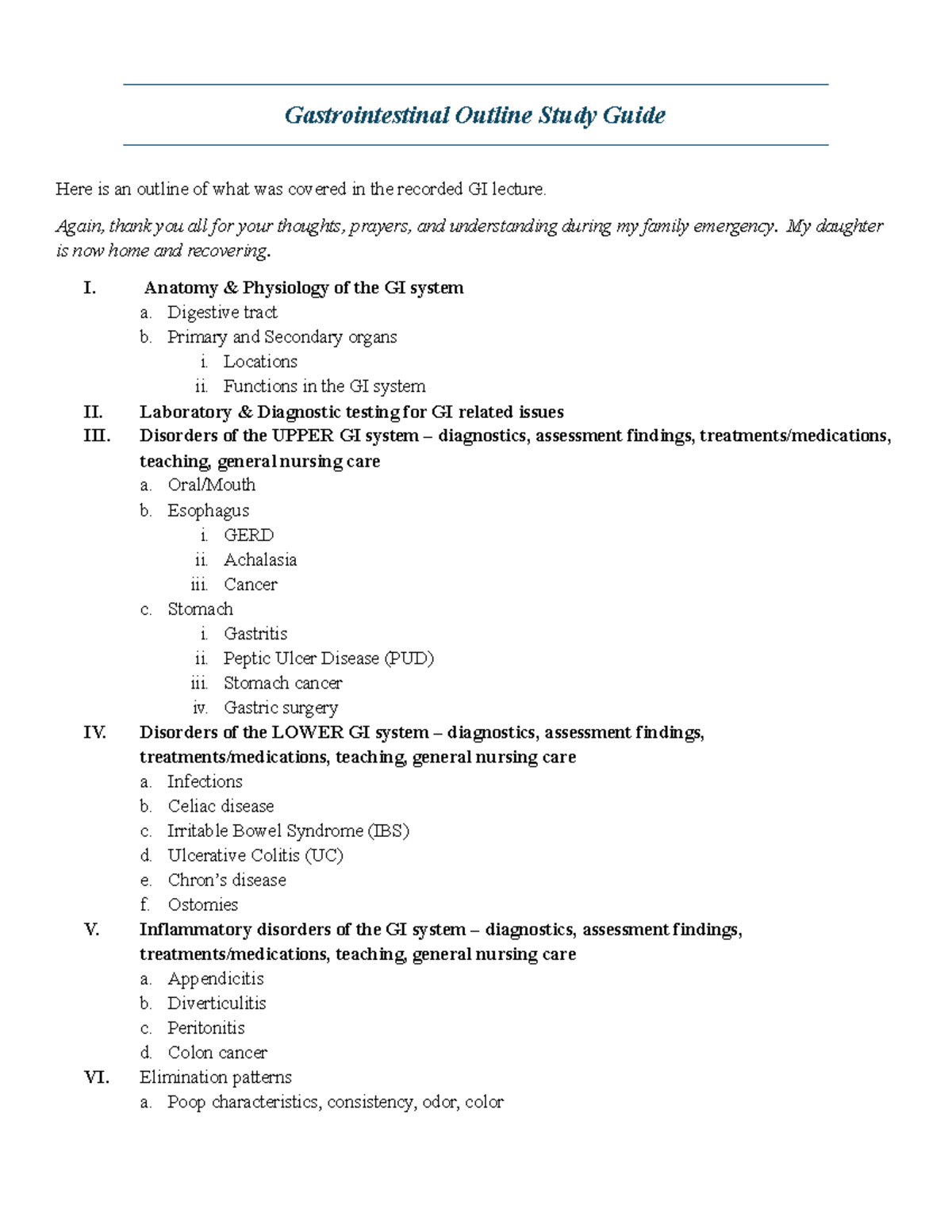 GI System Lecture Outline Study Guide - Studocu