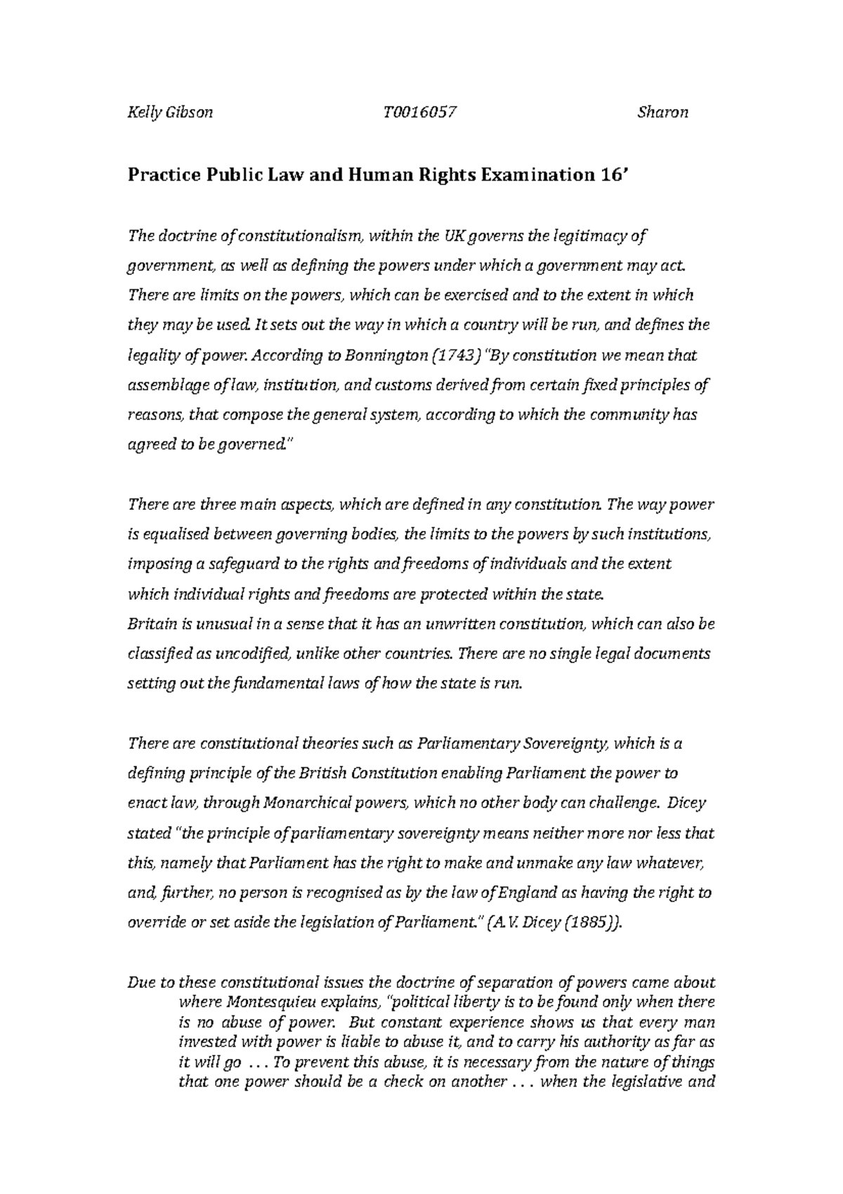 Practice Assessment: Public Law & Human Rights Exam T0016057 - Studocu