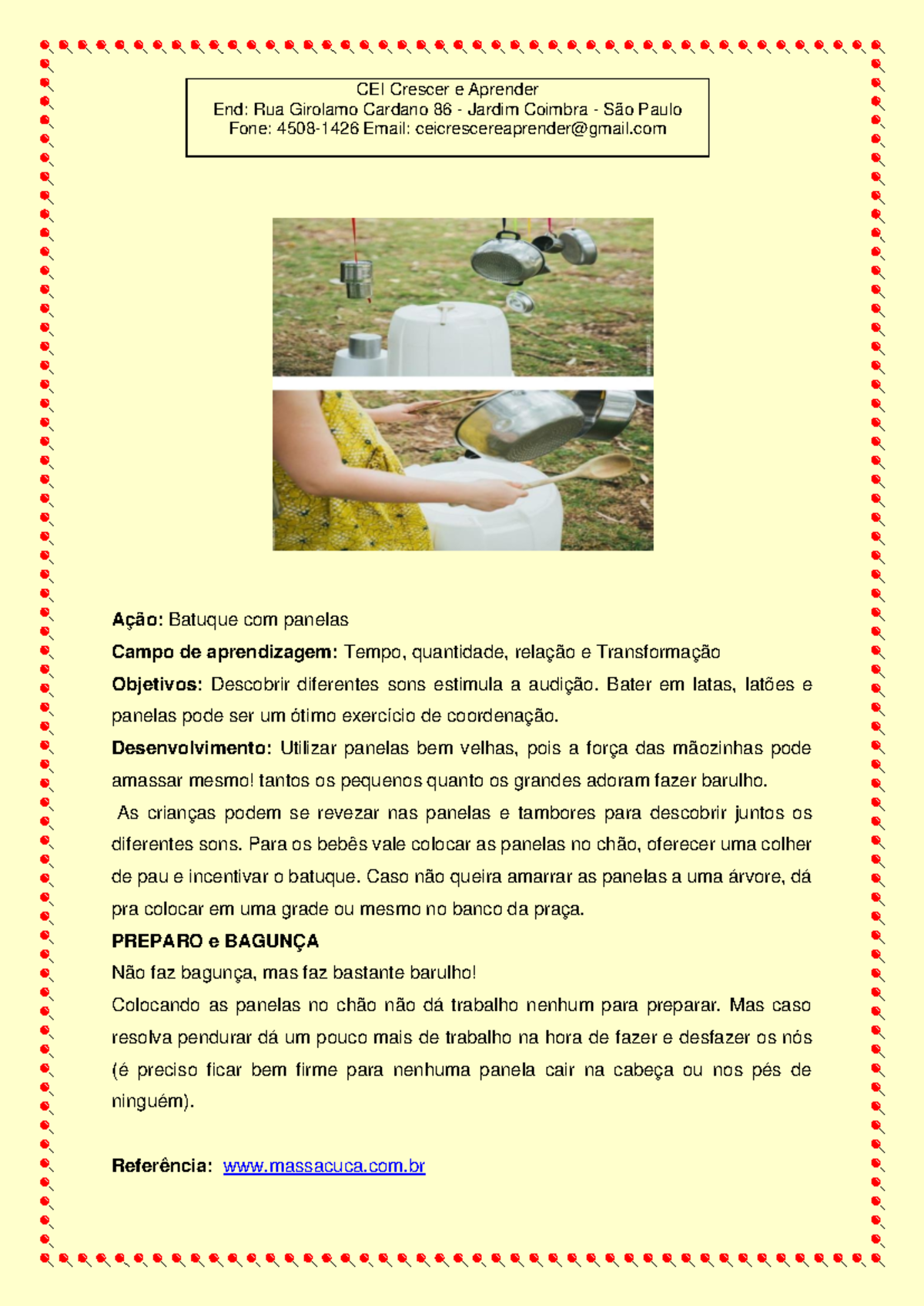 Batuque com Panelas: Atividade de Coordenação na Educação Infantil - Studocu