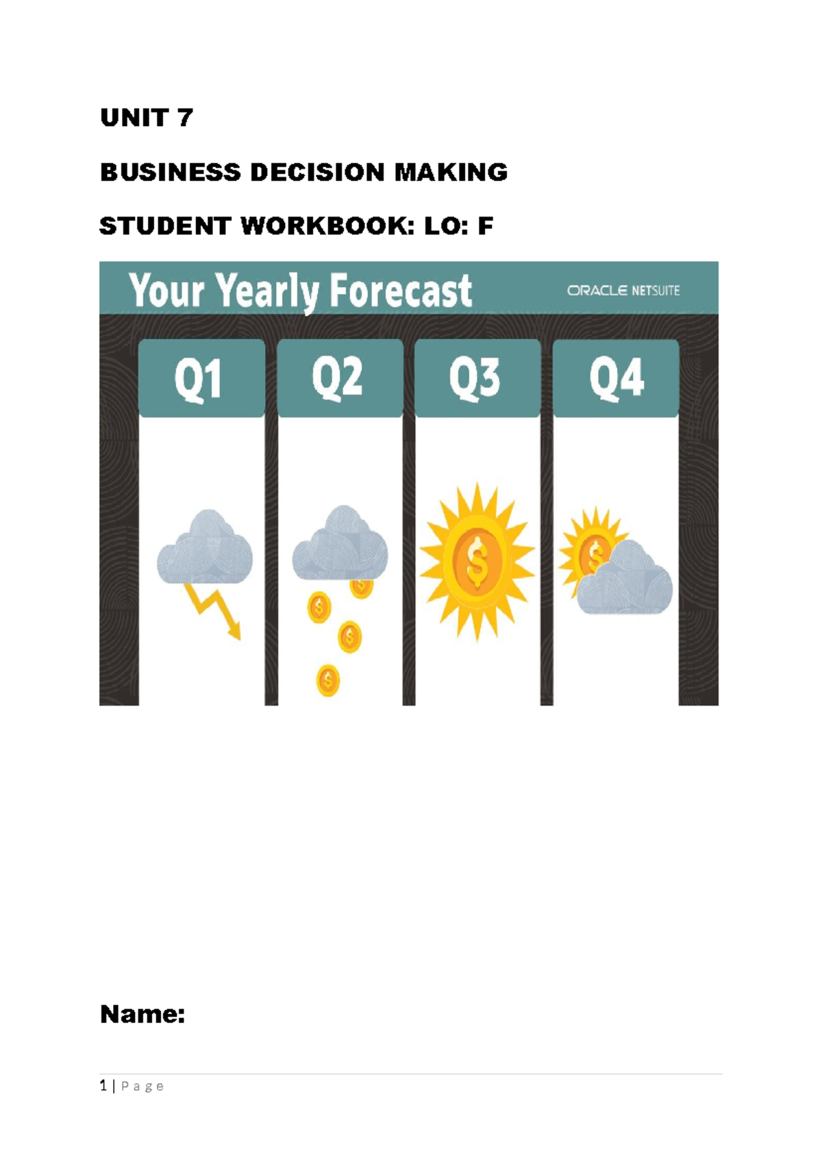 Unit 7 Business Decision Making: Student Workbook (LO: F) - Studocu