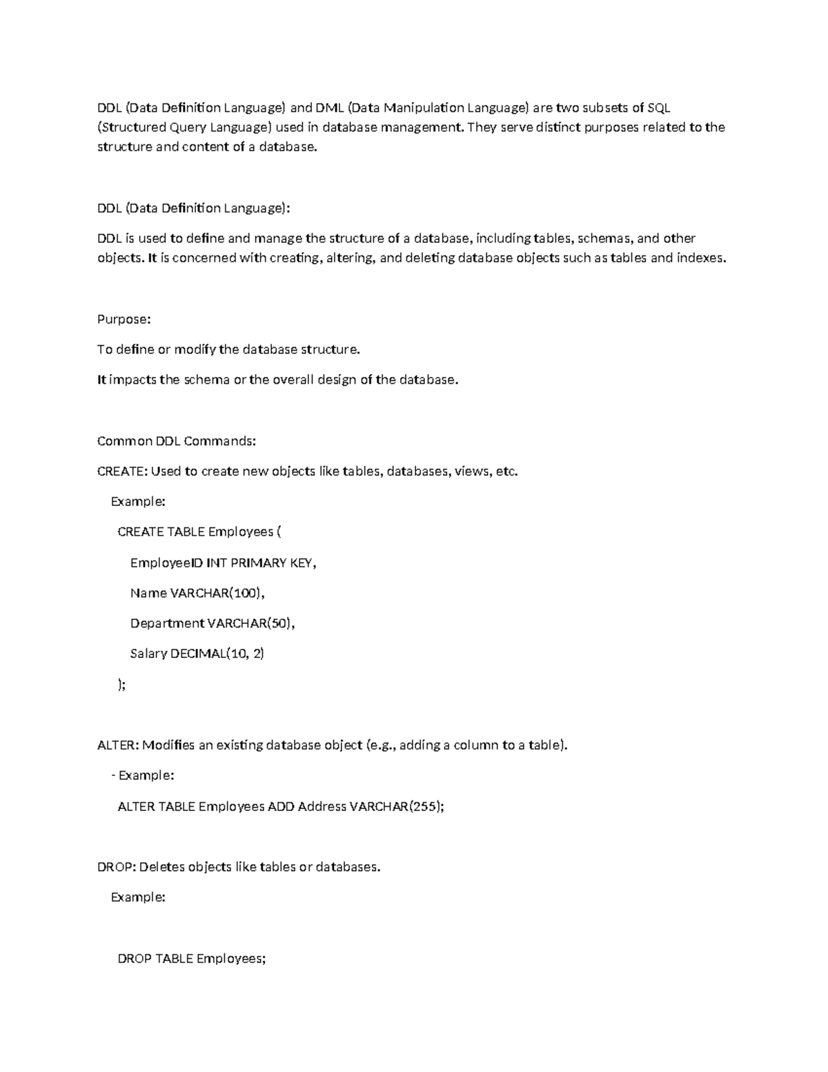 EXtra Query - database management system - DDL (Data Definition ...