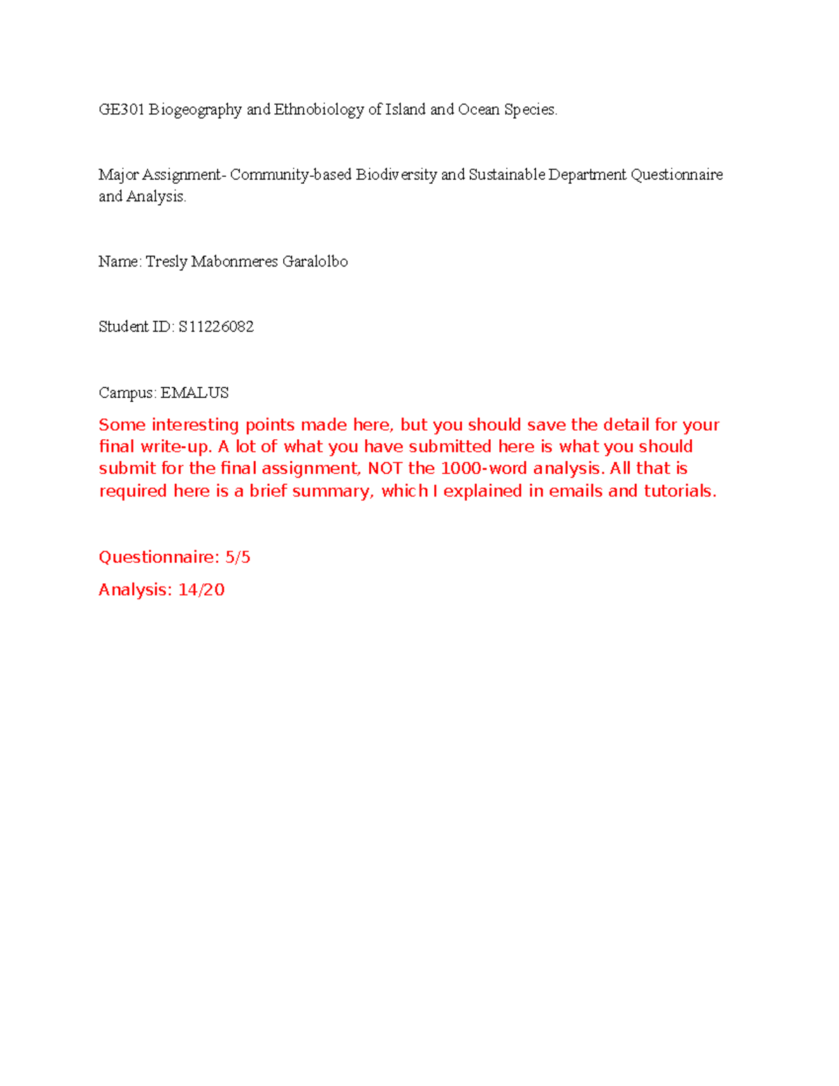 GE301 Biogeography & Ethnobiology: Analysis of Environmental Issues ...