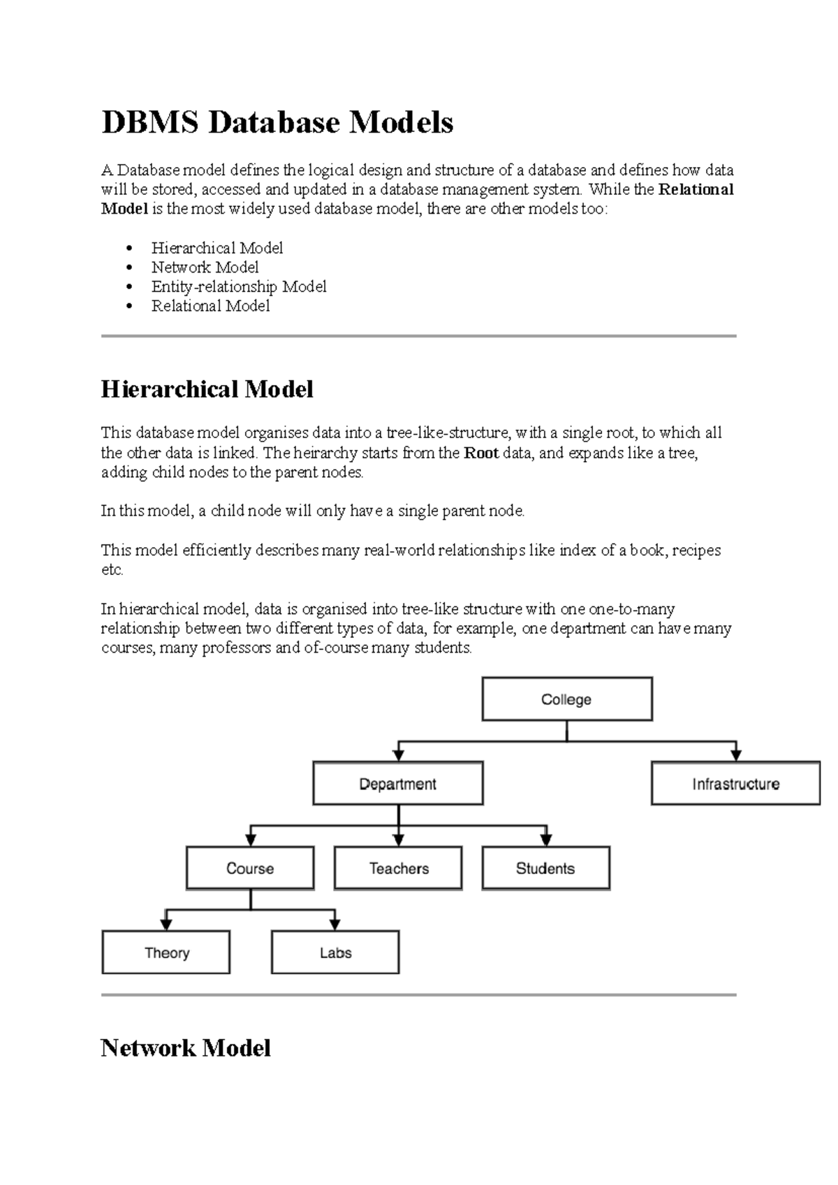 DBMS Database Models - ITAB UNIT2 Study Notes - Studocu