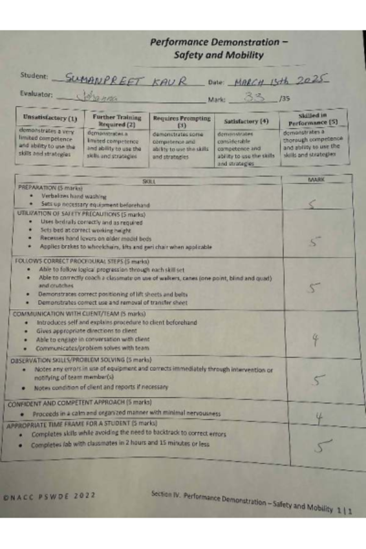 NACC PSWDE 2022 Performance Demonstration: Safety & Mobility Skills ...