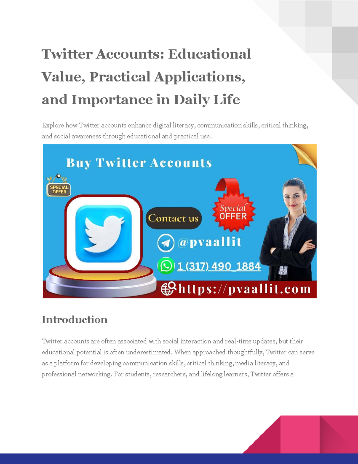 Twitter Accounts: Educational Value & Practical Use (EDU 101) - Studocu