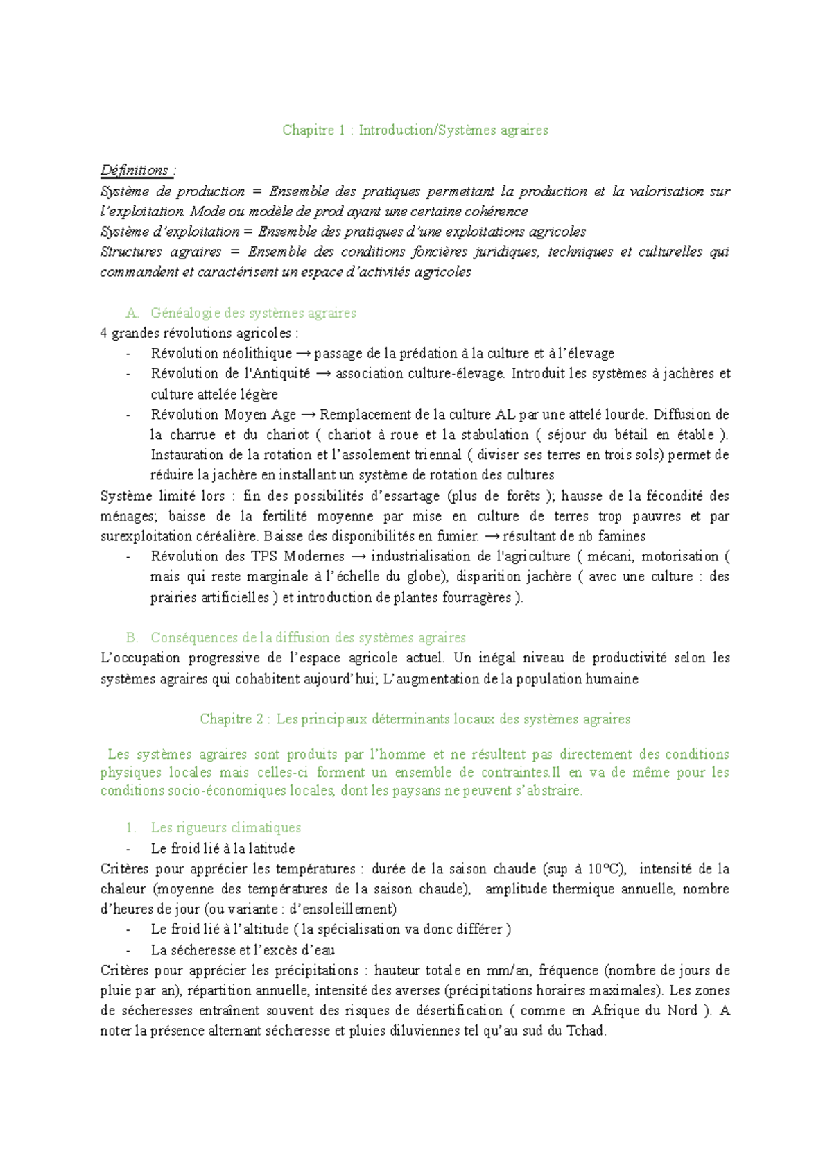 Fiche de révision géographie rurale - Chapitre 1 : Introduction ...
