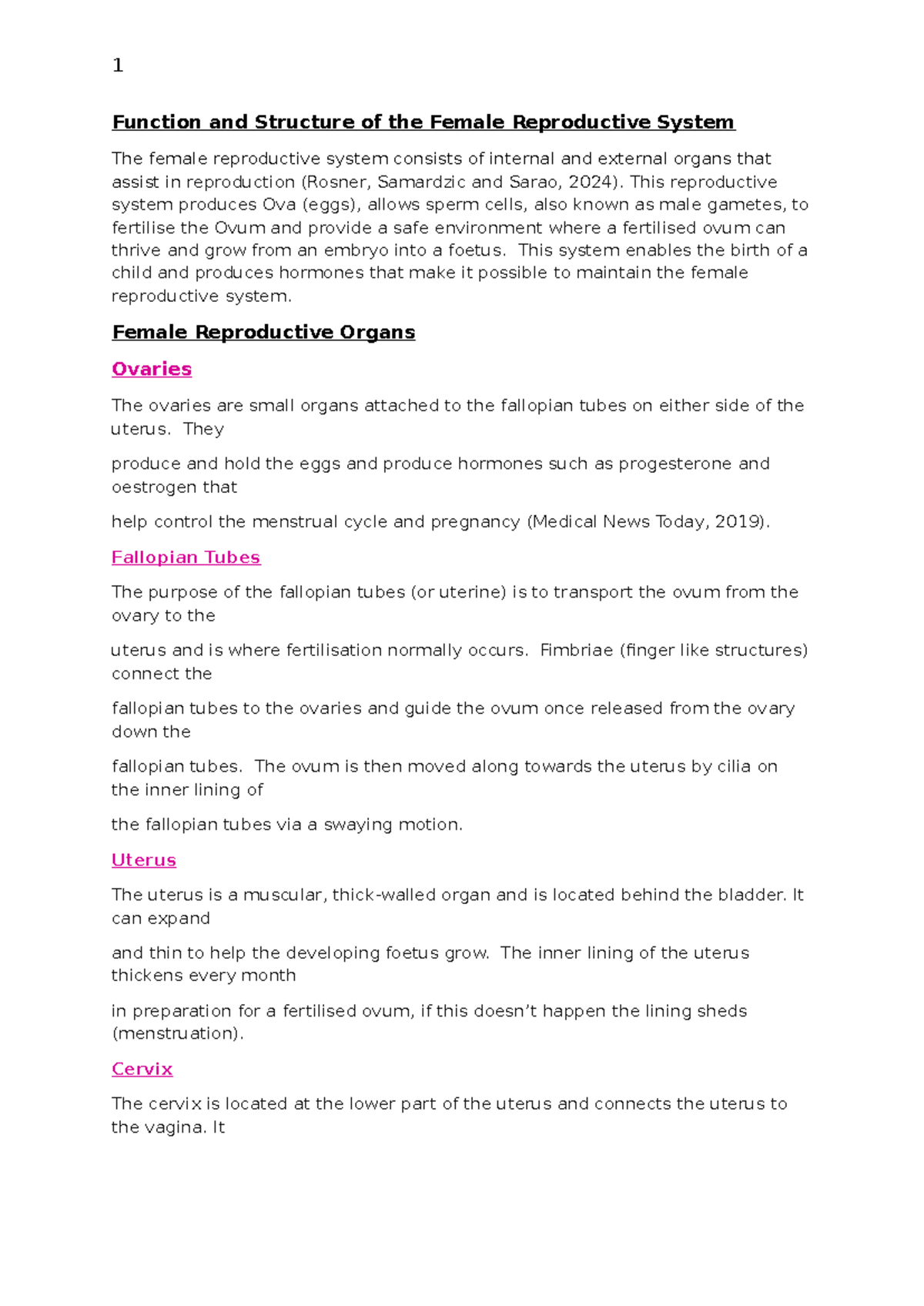 Assignment 7 - notes - Function and Structure of the Female ...