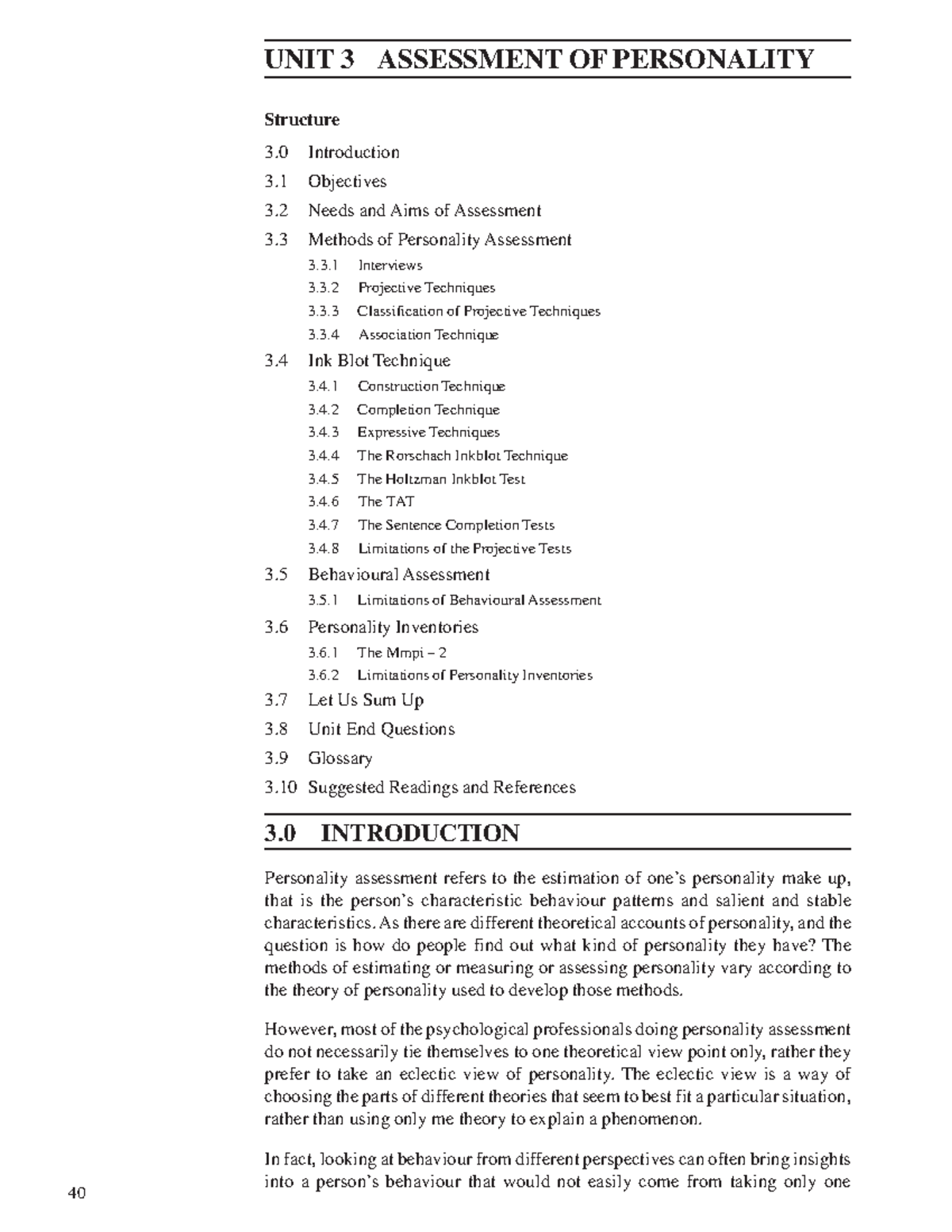 Unit-3 - ASSESSMENT OF PERSONALITY - Personality: Theories and ...