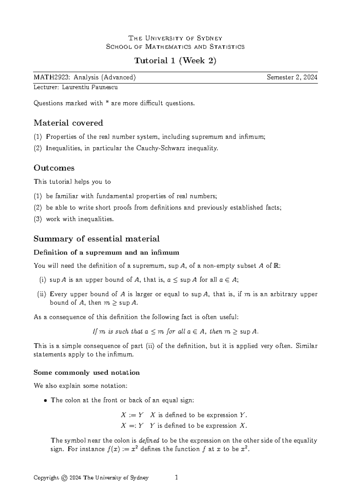 Tut01 - Tut questions - The University of Sydney School of Mathematics ...