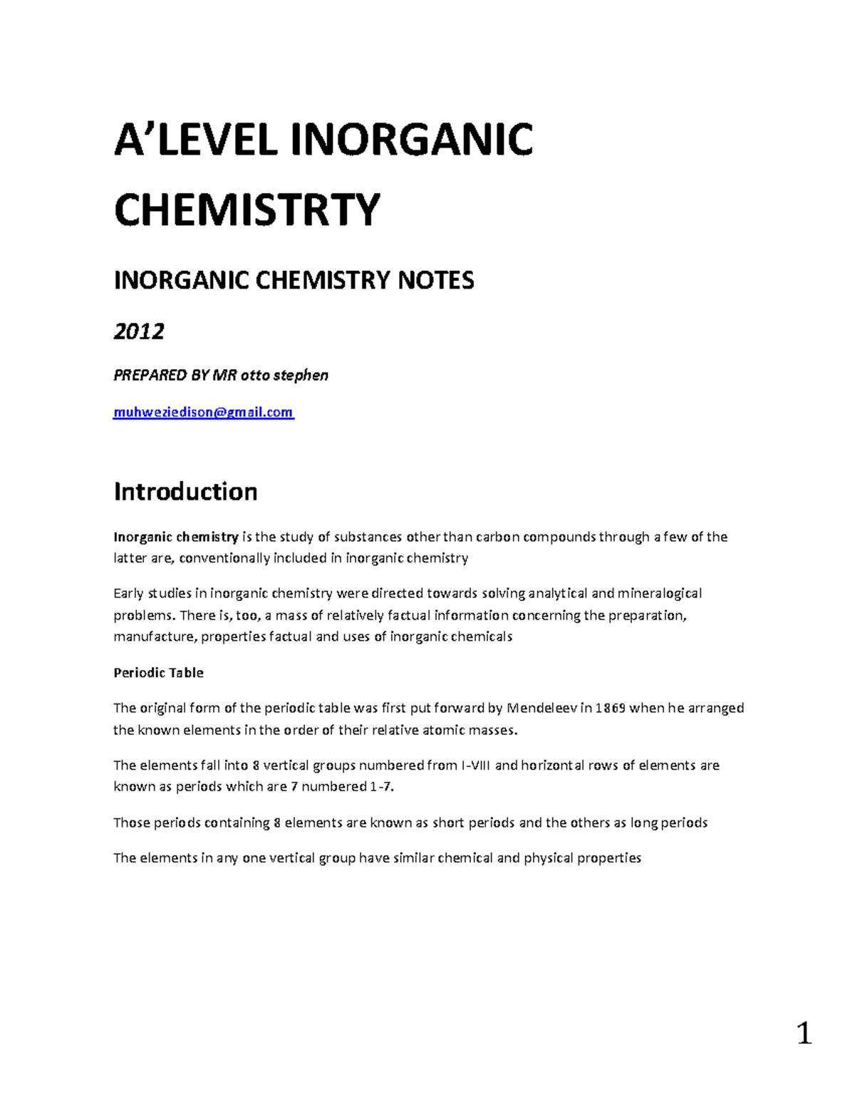 INORGANIC CHEMISTRY NOTES (DOMOTO 2014) - Comprehensive Study Guide ...