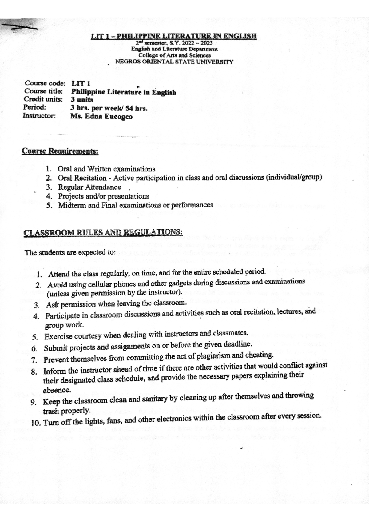 LIT - notes for lit 1 - LIT 1 PHILIPPINE LITERATURE IN ENGLISH 2nd ...