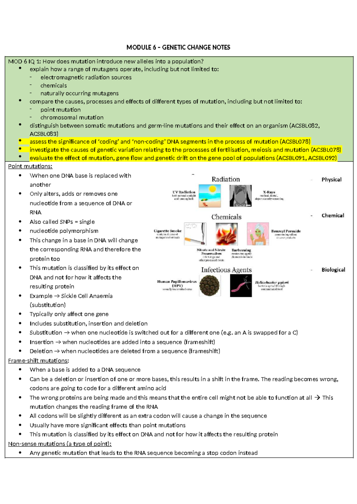 Module 6 - Notes on Genetic Change and Mutation Processes - Studocu