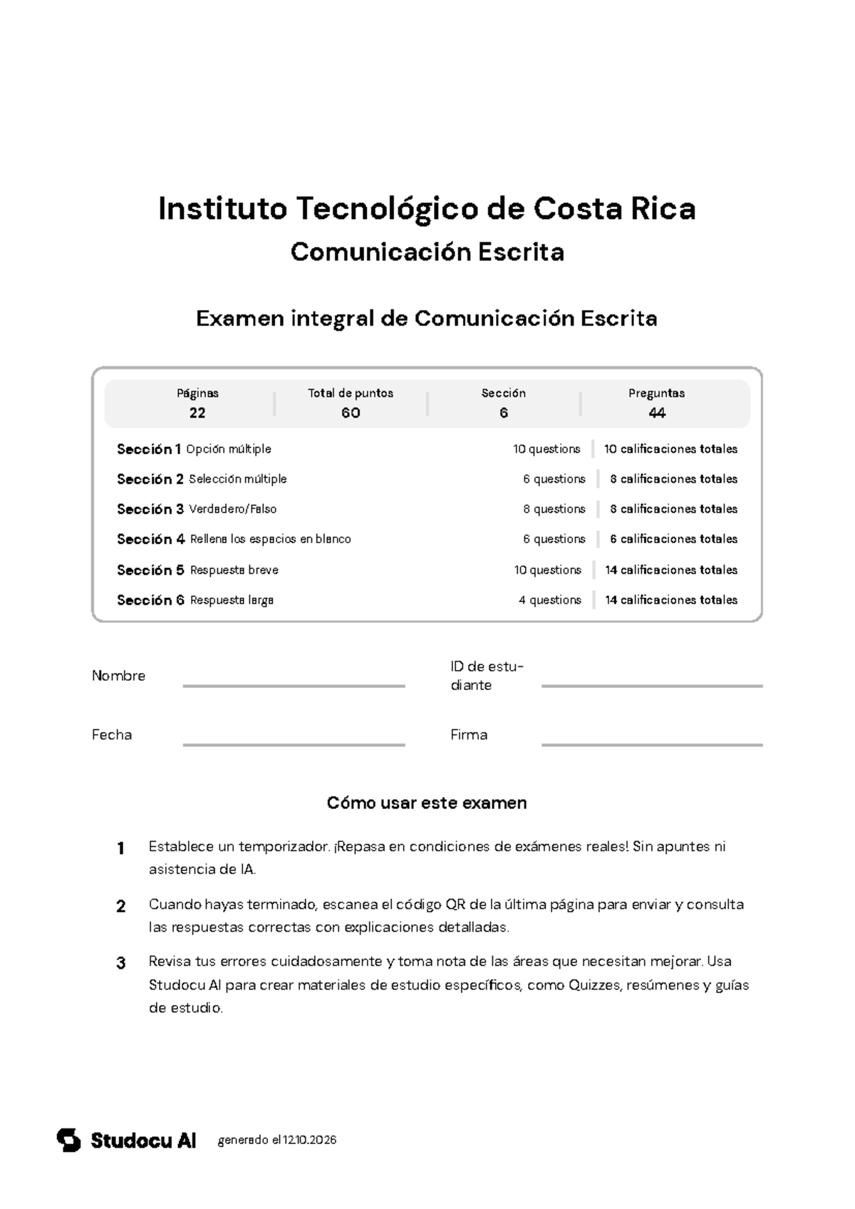Examen Integral de Comunicación Escrita - Studocu