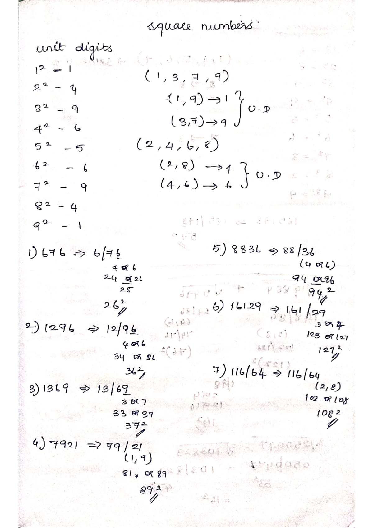 Aptitude Note - A college student - square numbers unit digits (1,3,7,9 ...
