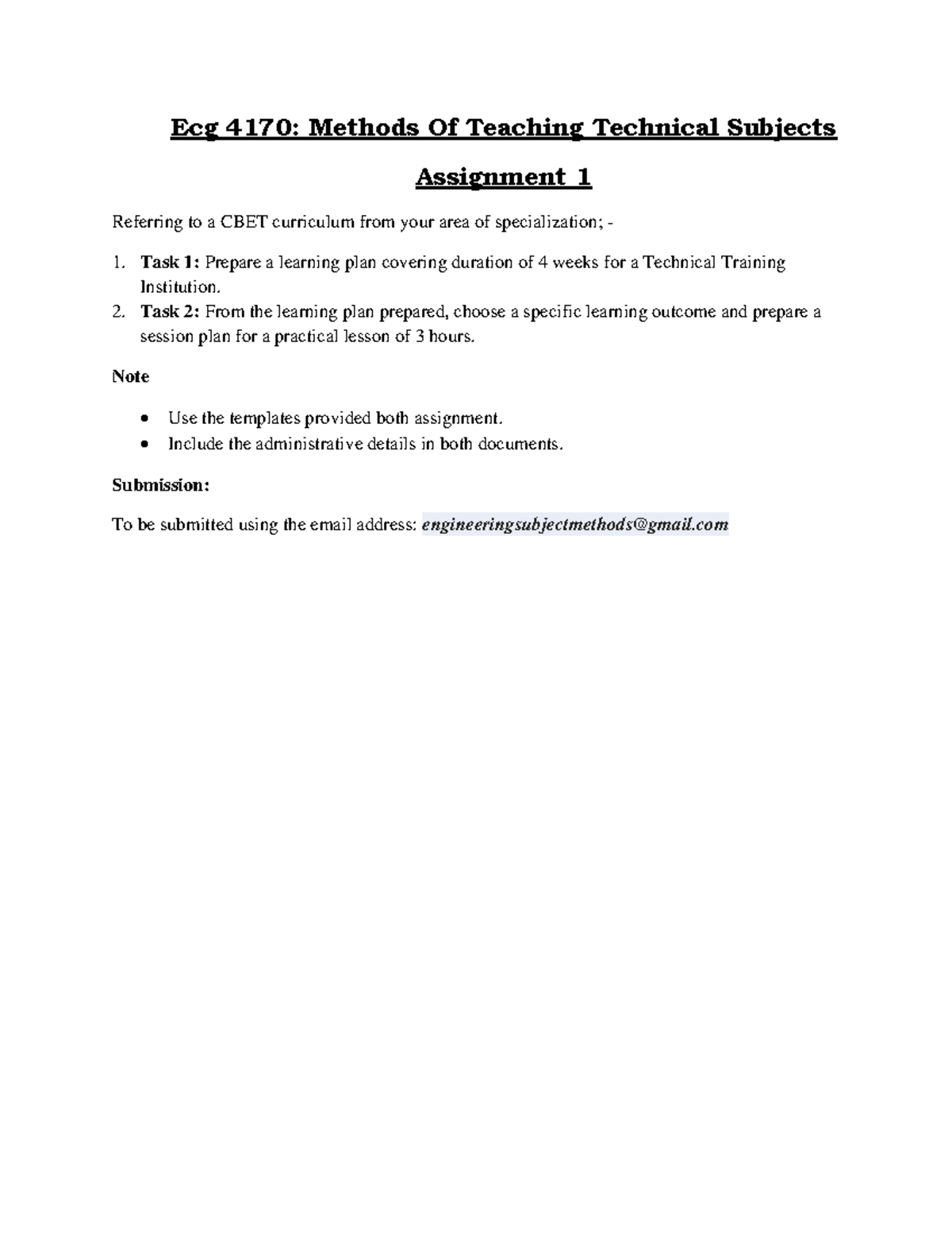 Assignment - April 2025 - Ecg 4170: Methods Of Teaching Technical ...