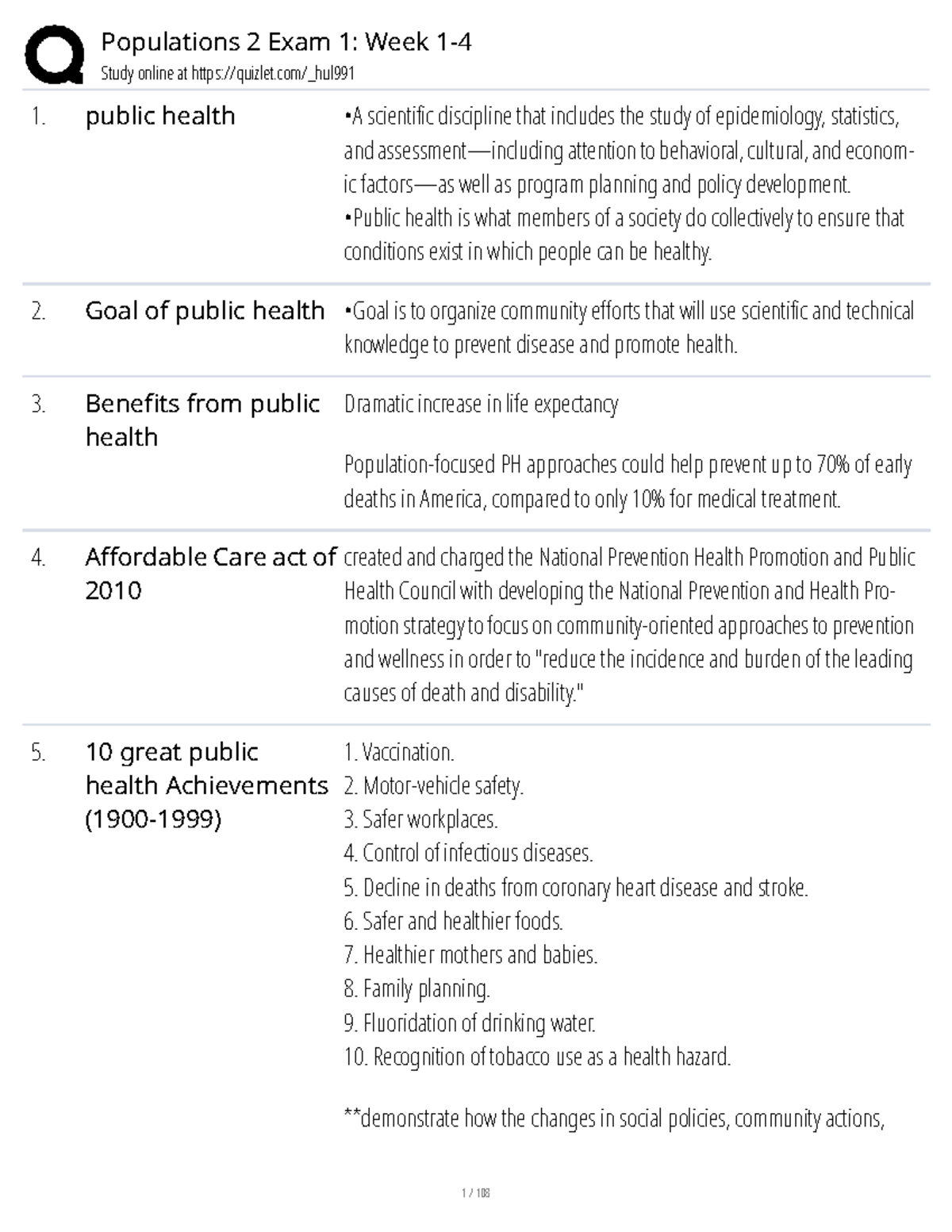 Pop2 108 Exam 1: Comprehensive Study Notes on Public Health - Studocu