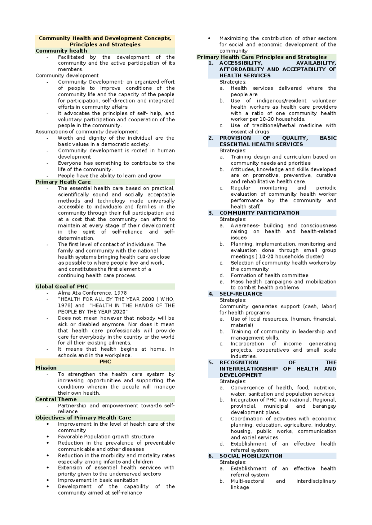 Community Health Development: Principles & Strategies Overview - Studocu