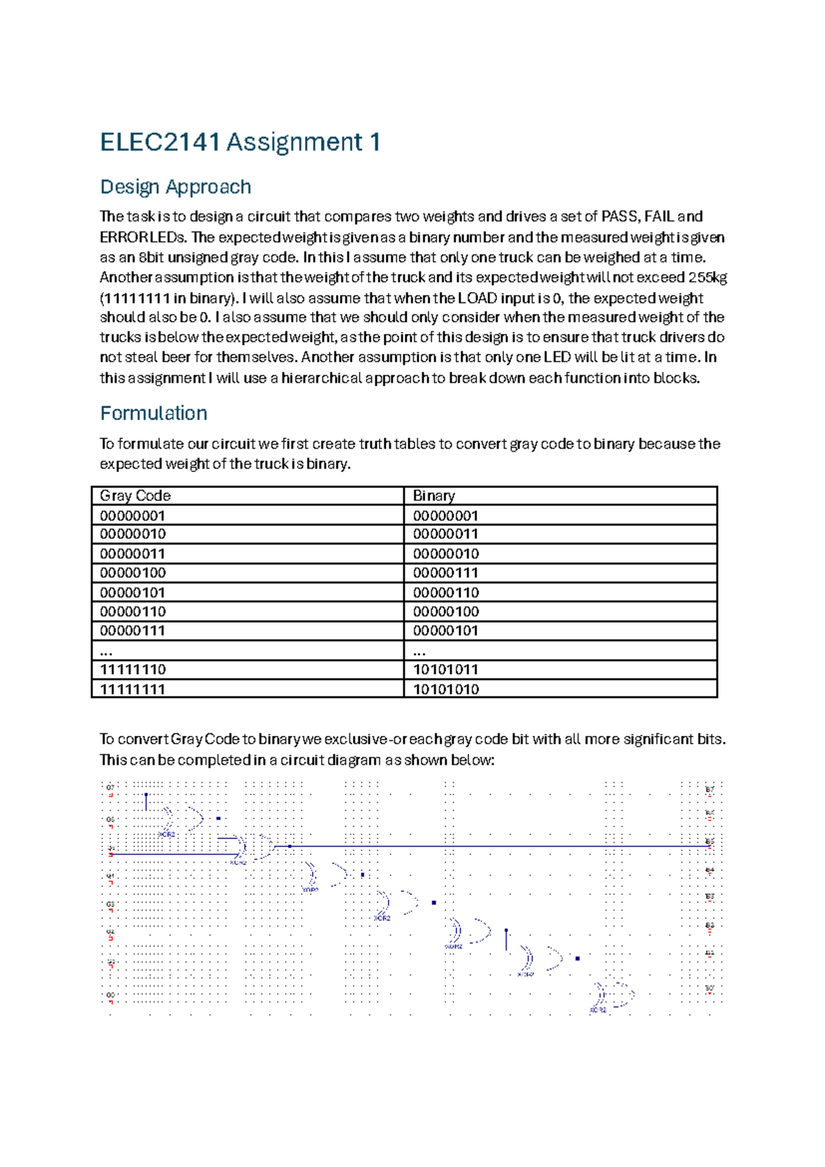 ELEC2141 Assignment 1 - Truck Weight Comparison Circuit Design - Studocu